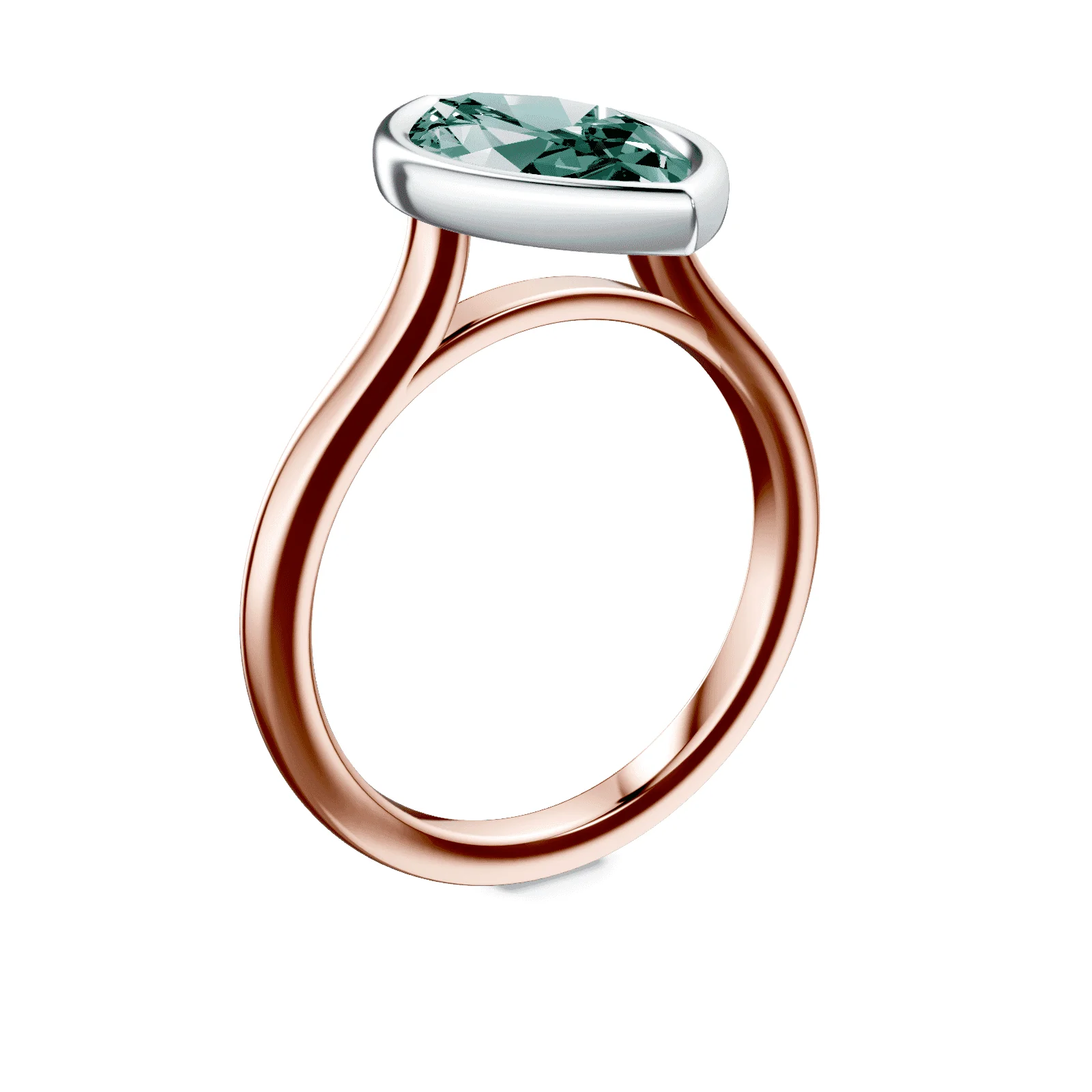 Marquise Cut Cathedral Bezel Green Diamond Ring - Image 2