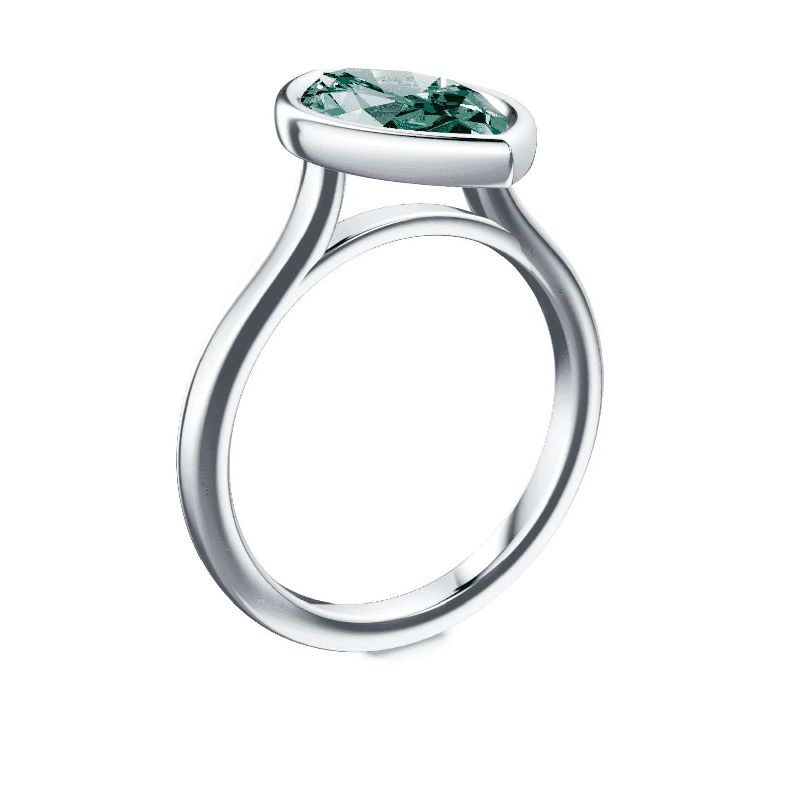 Marquise Cut Cathedral Bezel Green Diamond Ring - Image 2