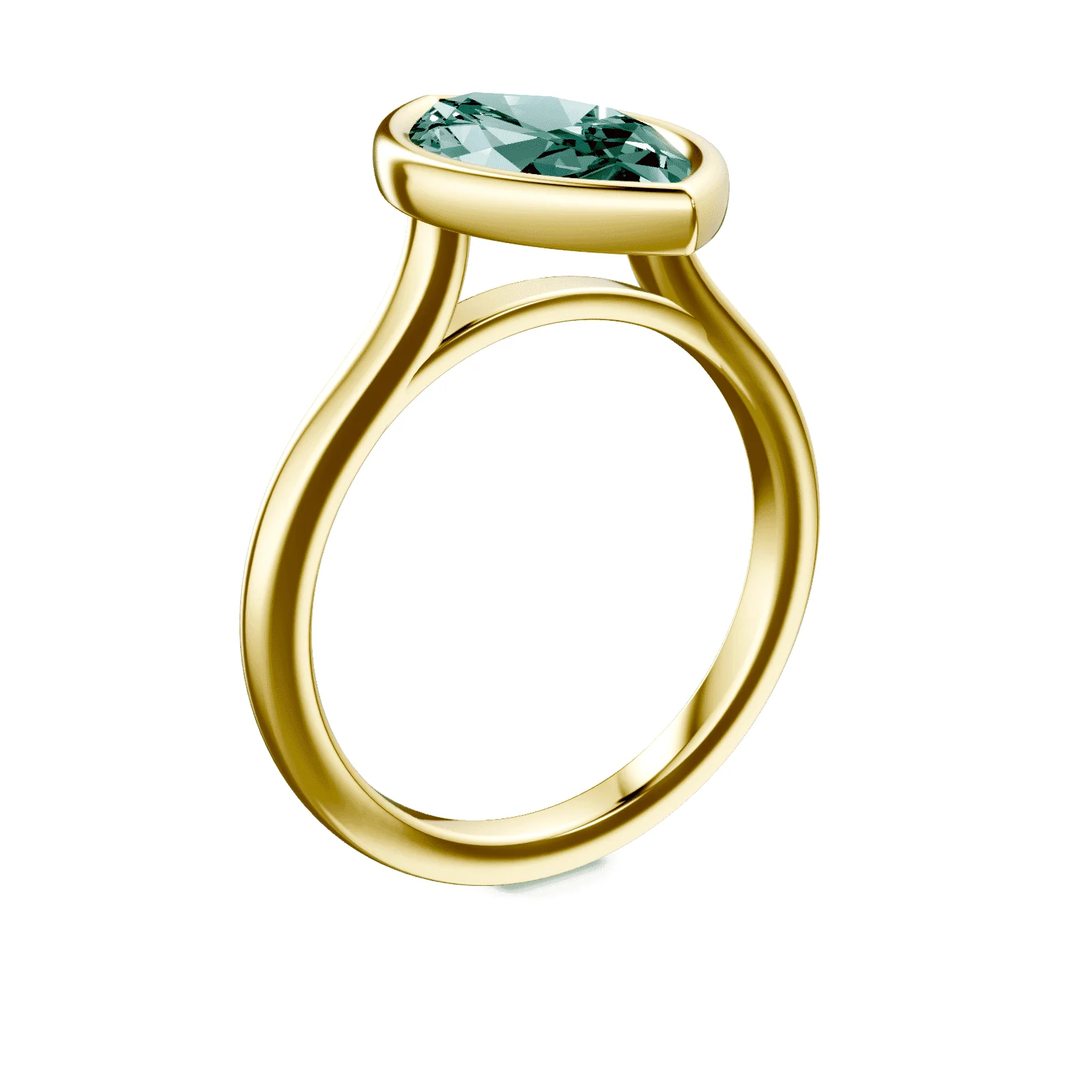 Marquise Cut Cathedral Bezel Green Diamond Ring - Image 2