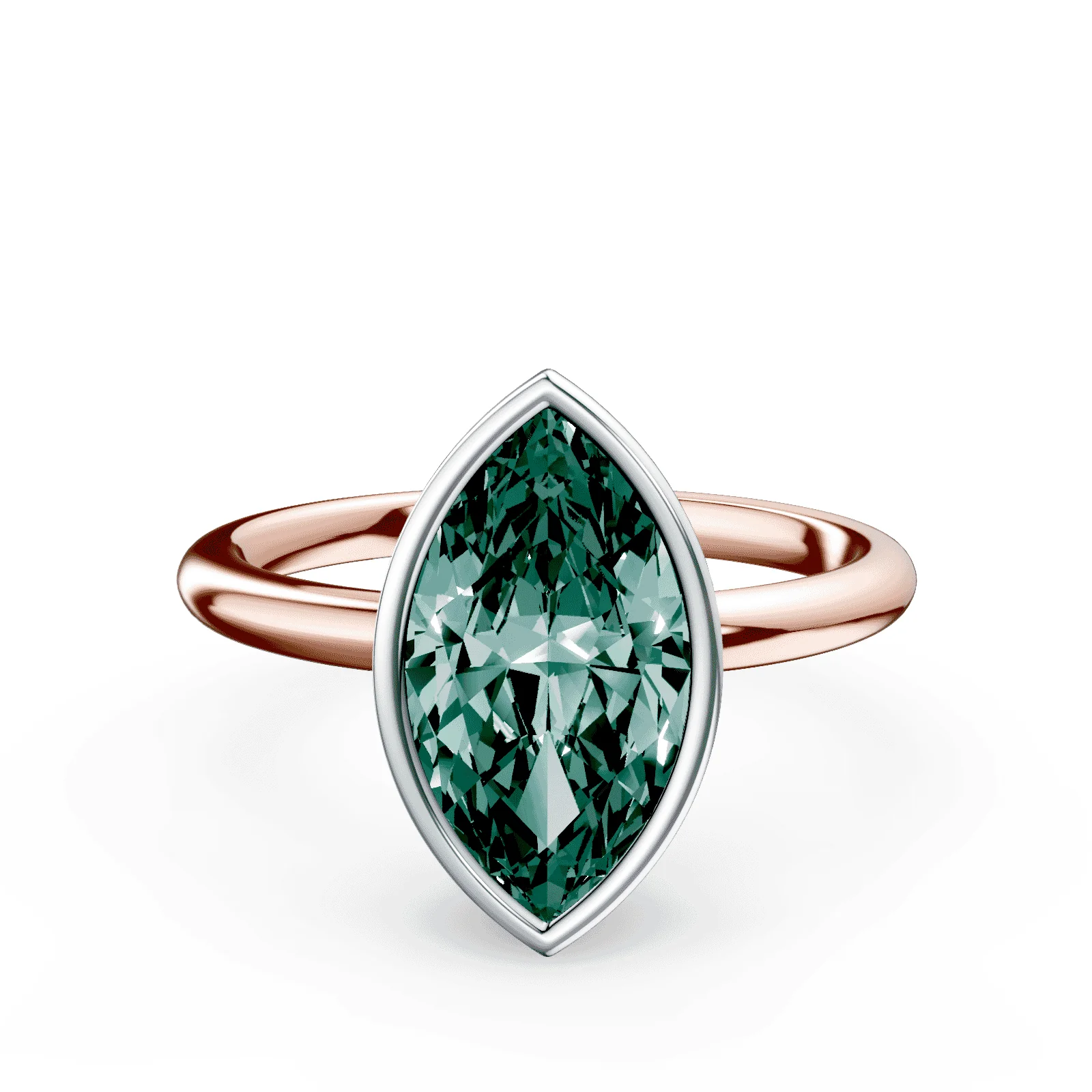 Marquise Cut Bezel Green Diamond Ring