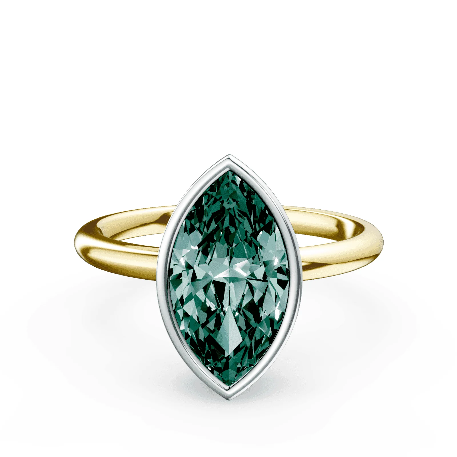 Marquise Cut Bezel Green Diamond Ring