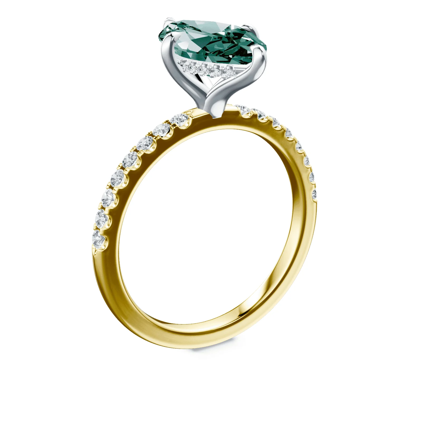 Marquise Cut Green Diamond Pave Ring - Image 2