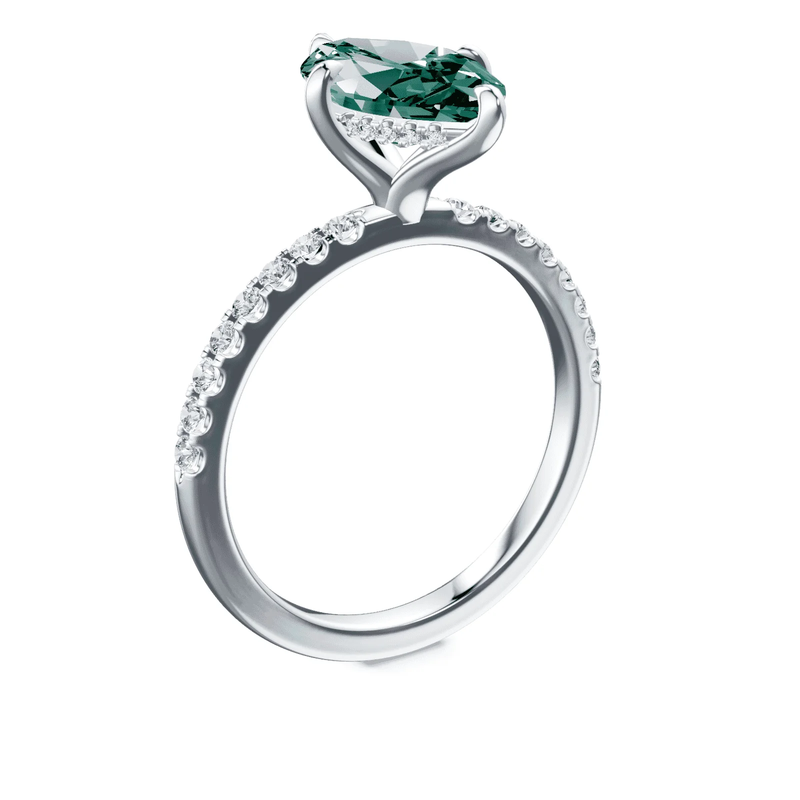 Marquise Cut Green Diamond Pave Ring - Image 2