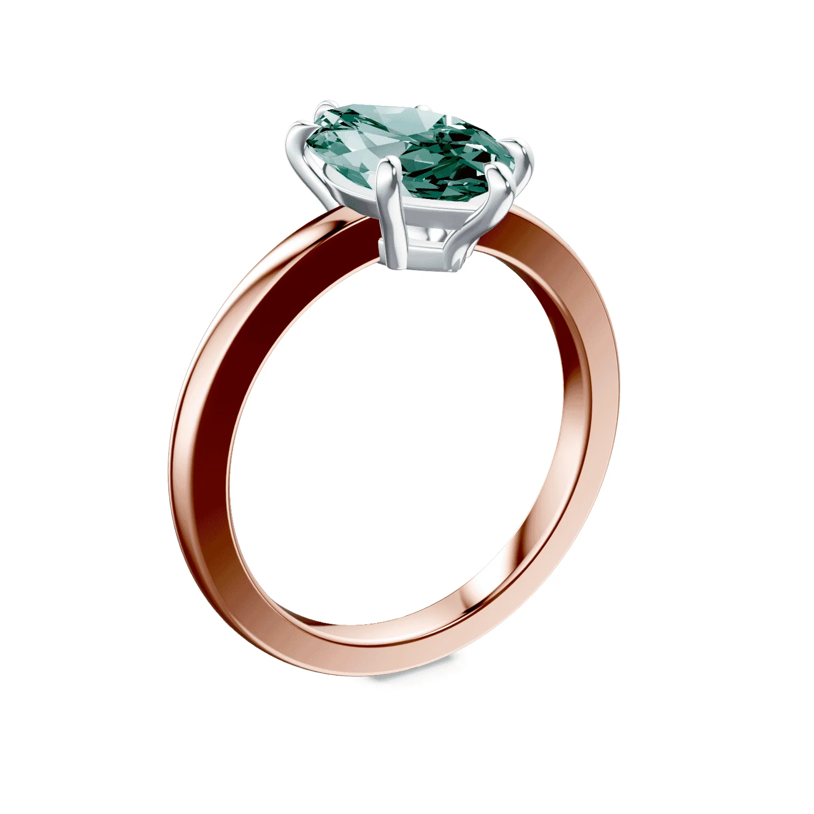 Marquise Cut Low Profile Green Diamond Ring - Image 2