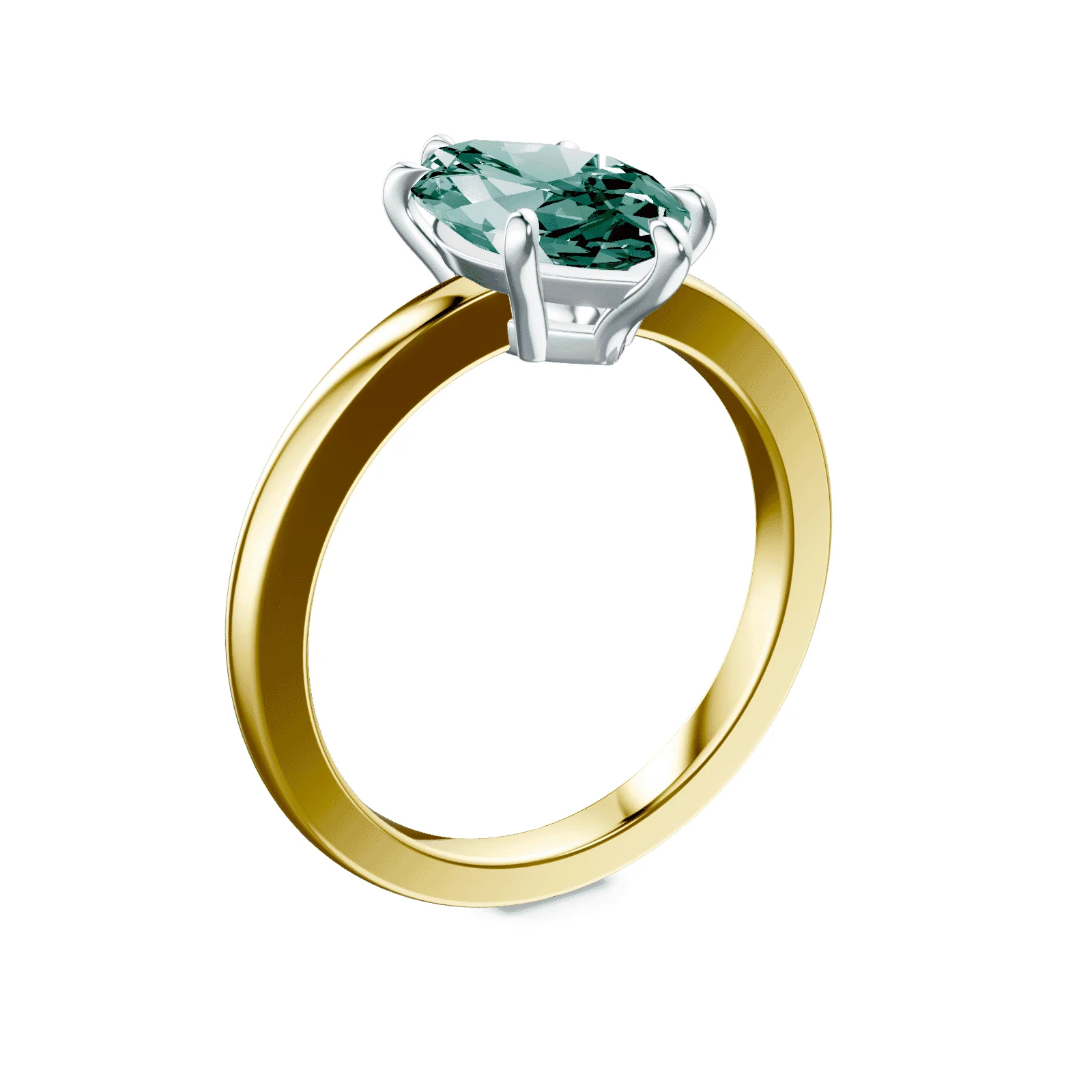 Marquise Cut Low Profile Green Diamond Ring - Image 2