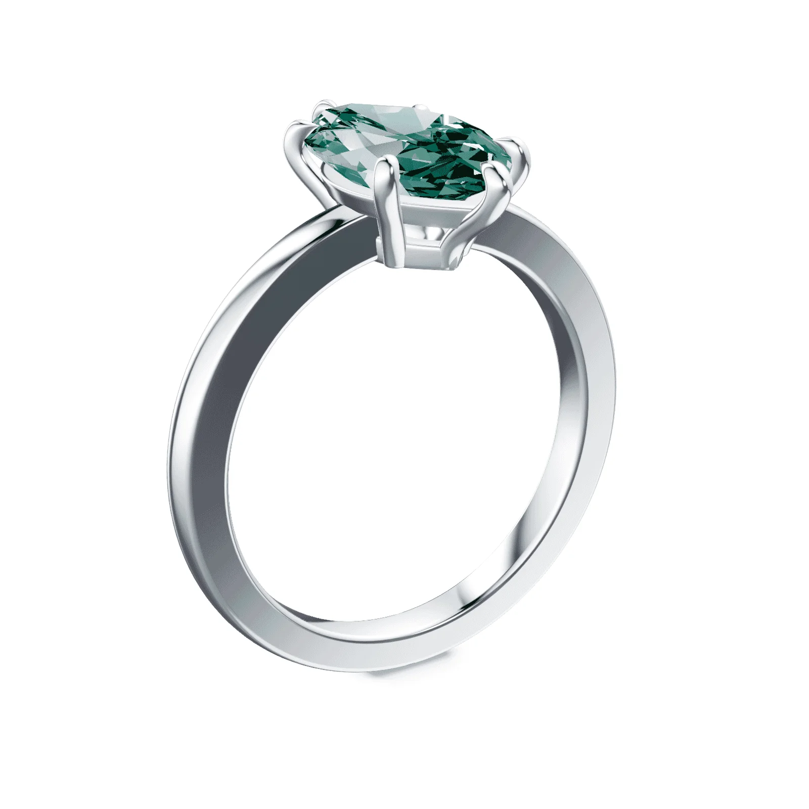 Marquise Cut Low Profile Green Diamond Ring - Image 2