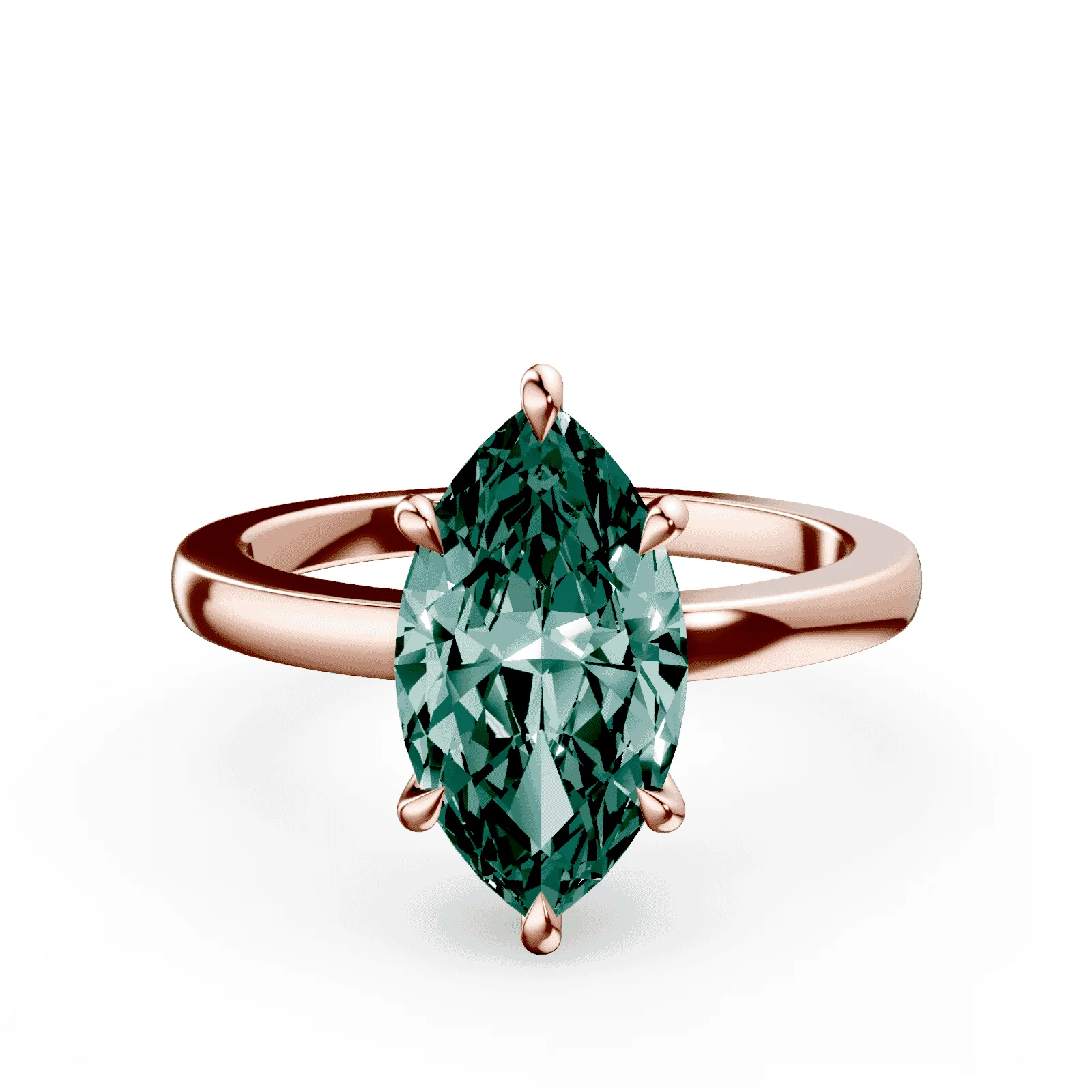 Marquise Cut Low Profile Green Diamond Ring