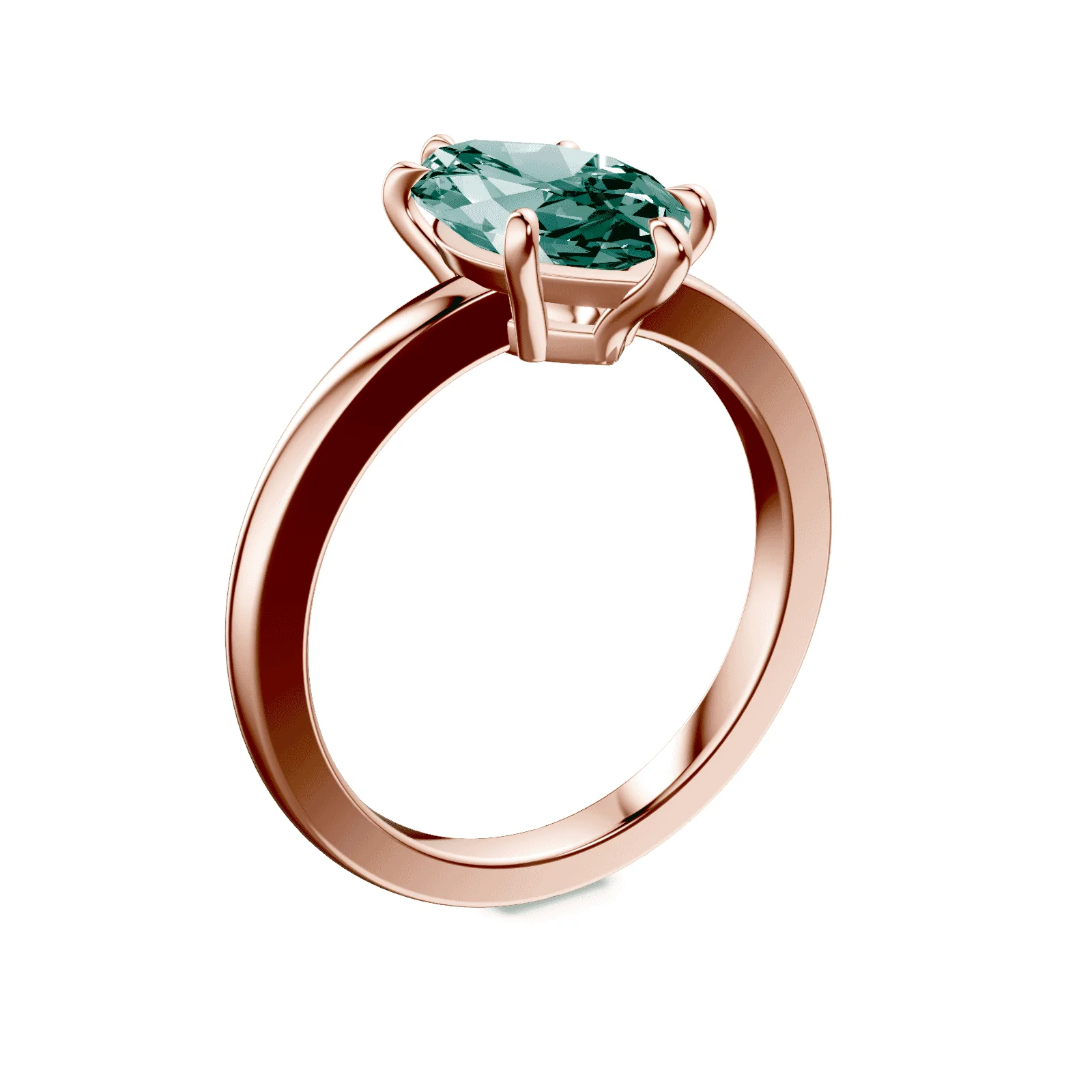 Marquise Cut Low Profile Green Diamond Ring - Image 2