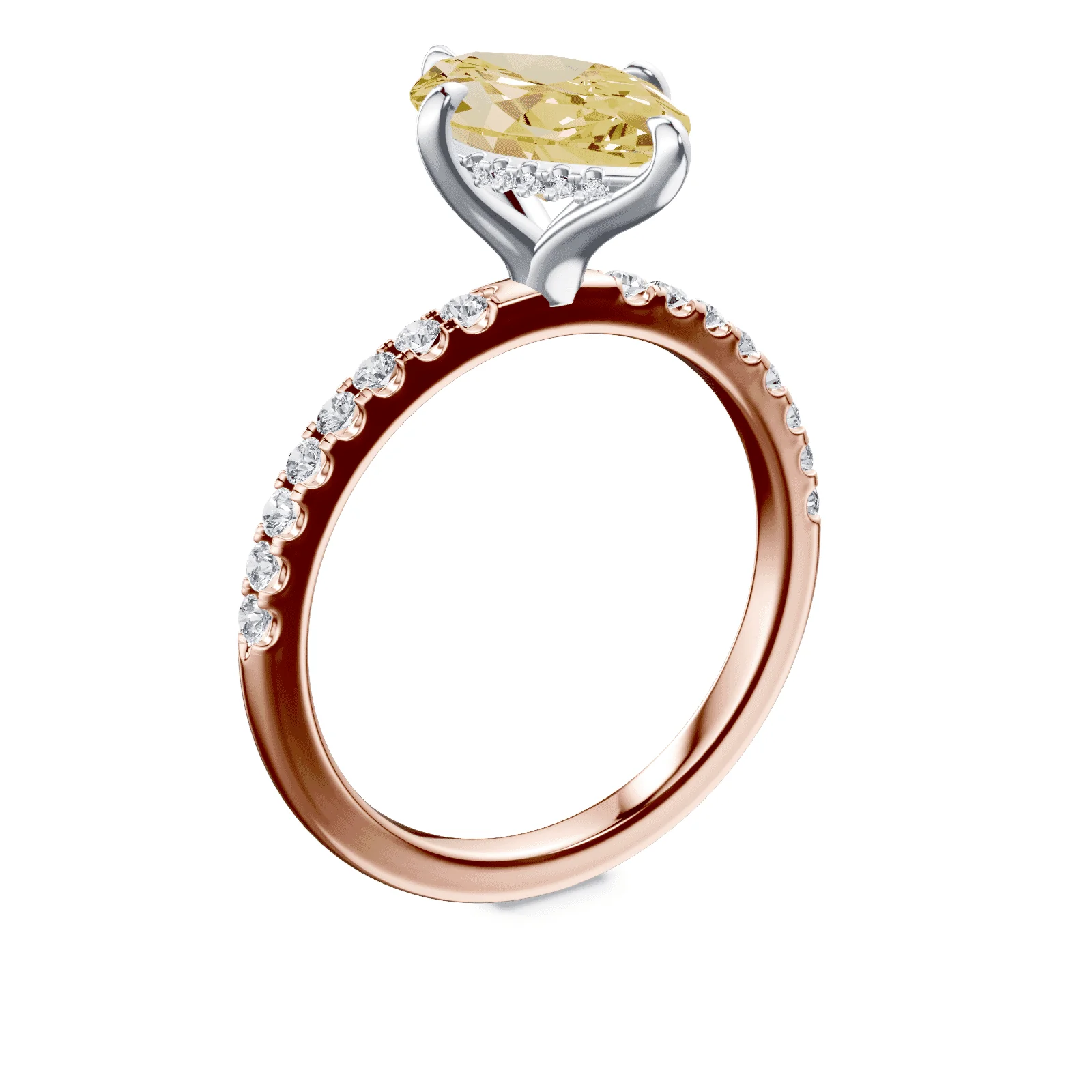 Marquise Cut Low Profile Yellow Pave Ring - Image 2