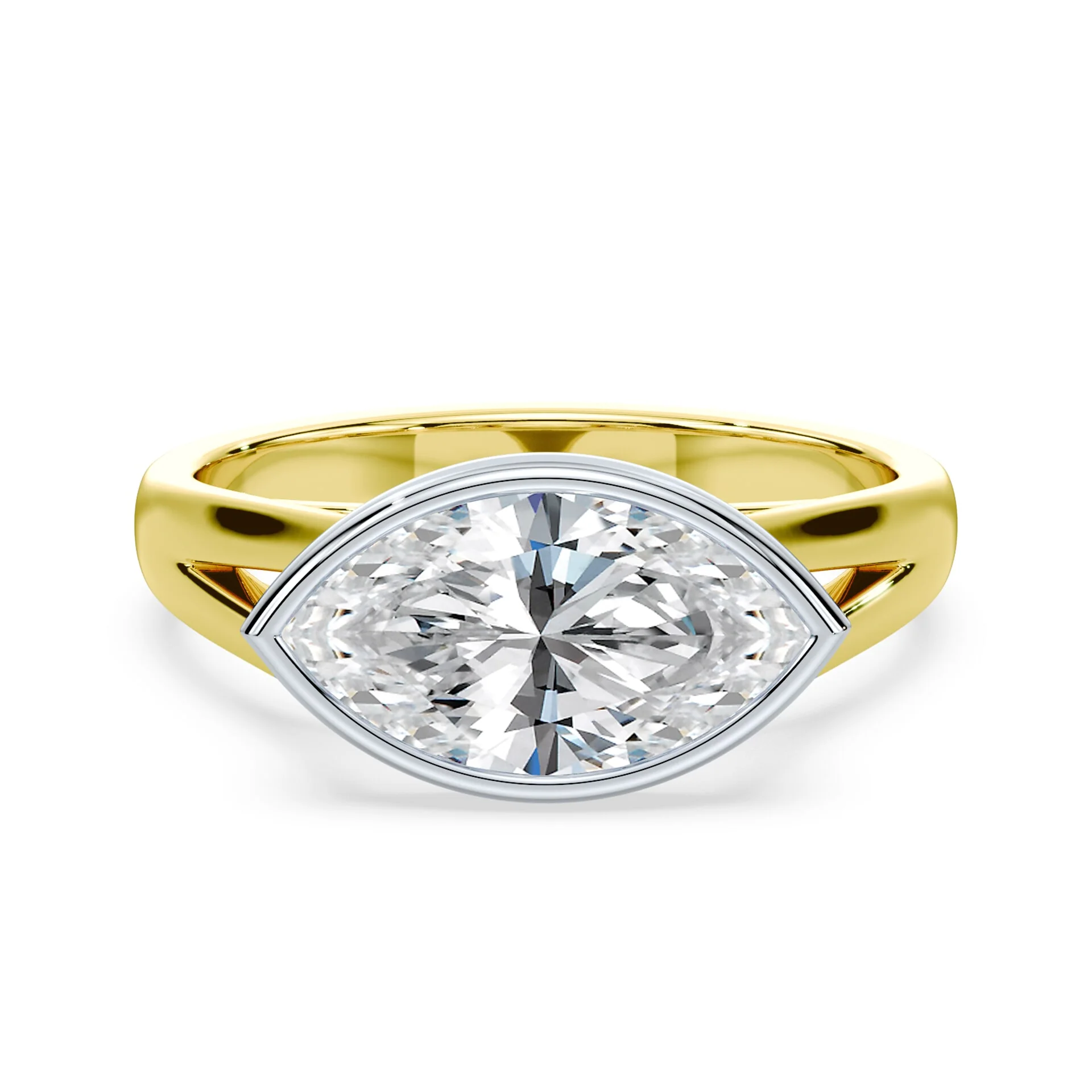 Marquise Cut East-West Split Cathedral Bezel Ring