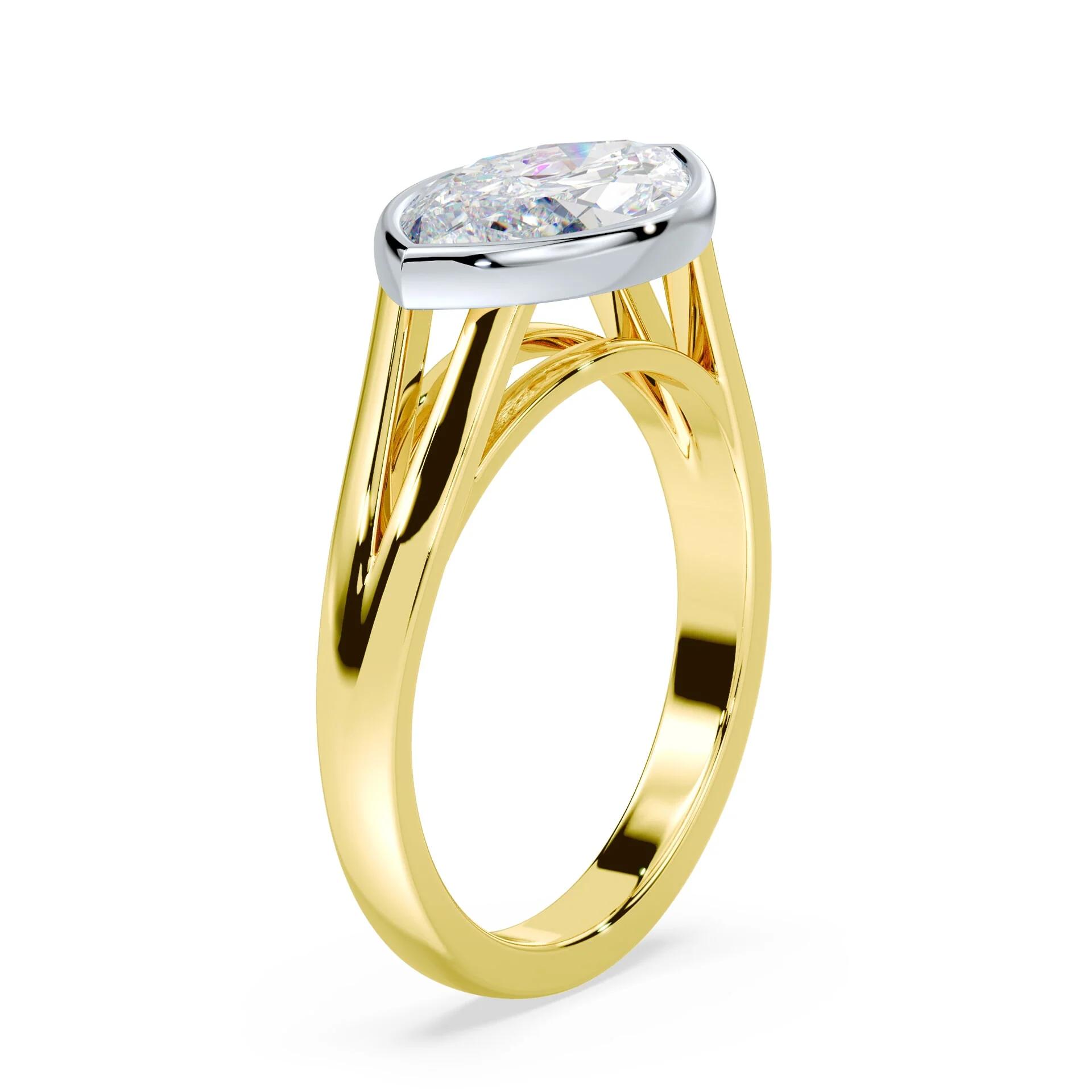 Marquise Cut East-West Split Cathedral Bezel Ring - Image 2