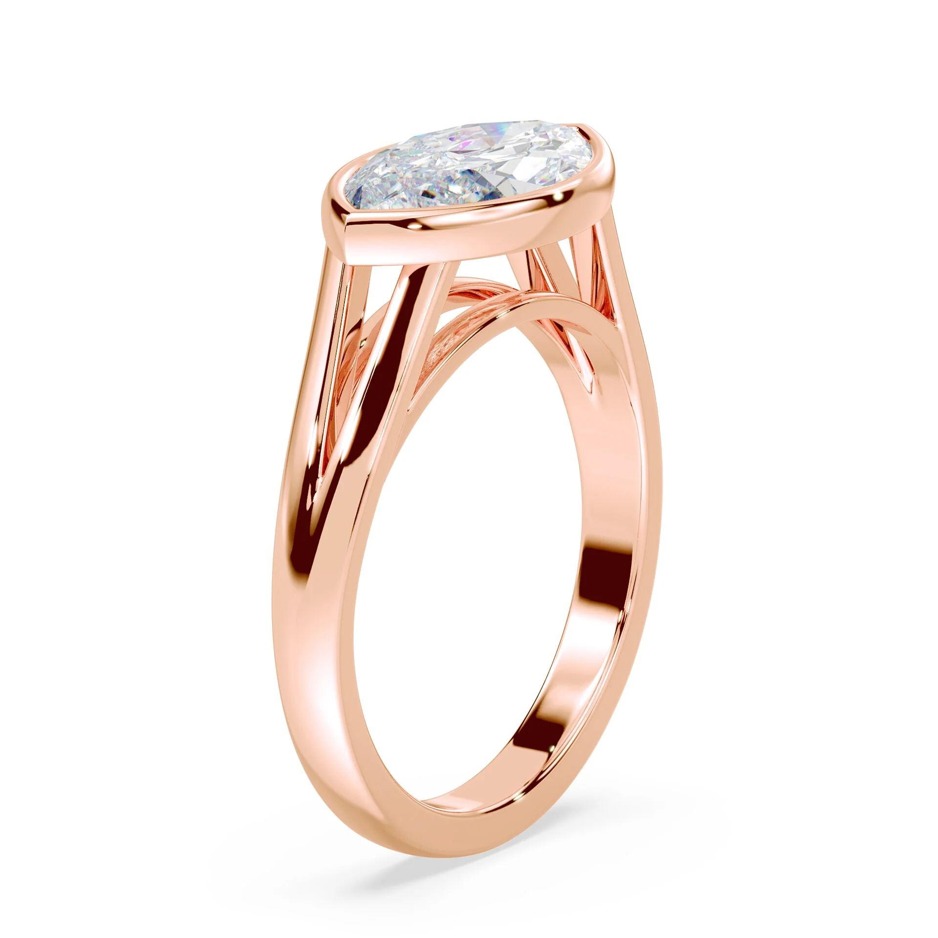 Marquise Cut East-West Split Cathedral Bezel Ring - Image 2