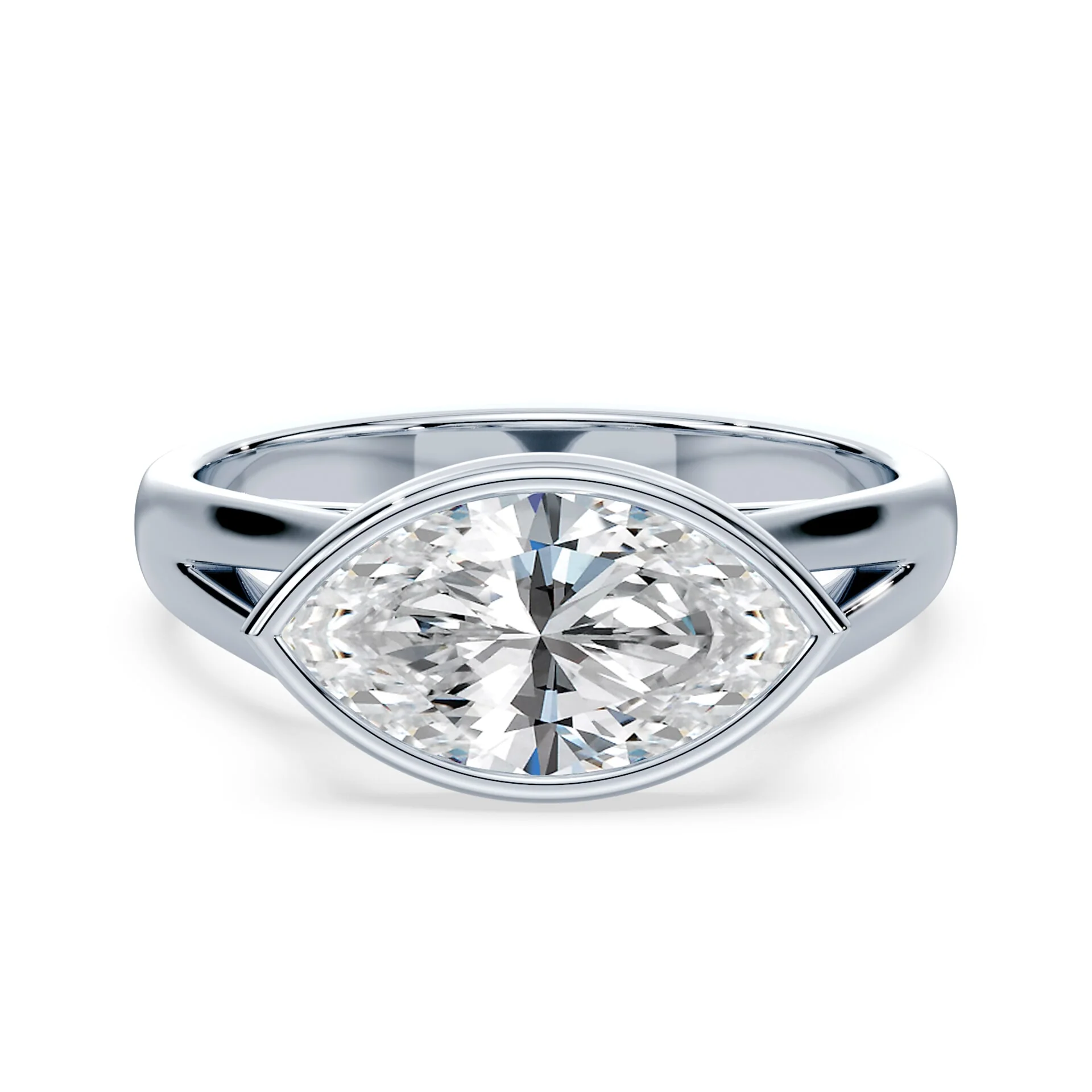 Marquise Cut East-West Split Cathedral Bezel Ring