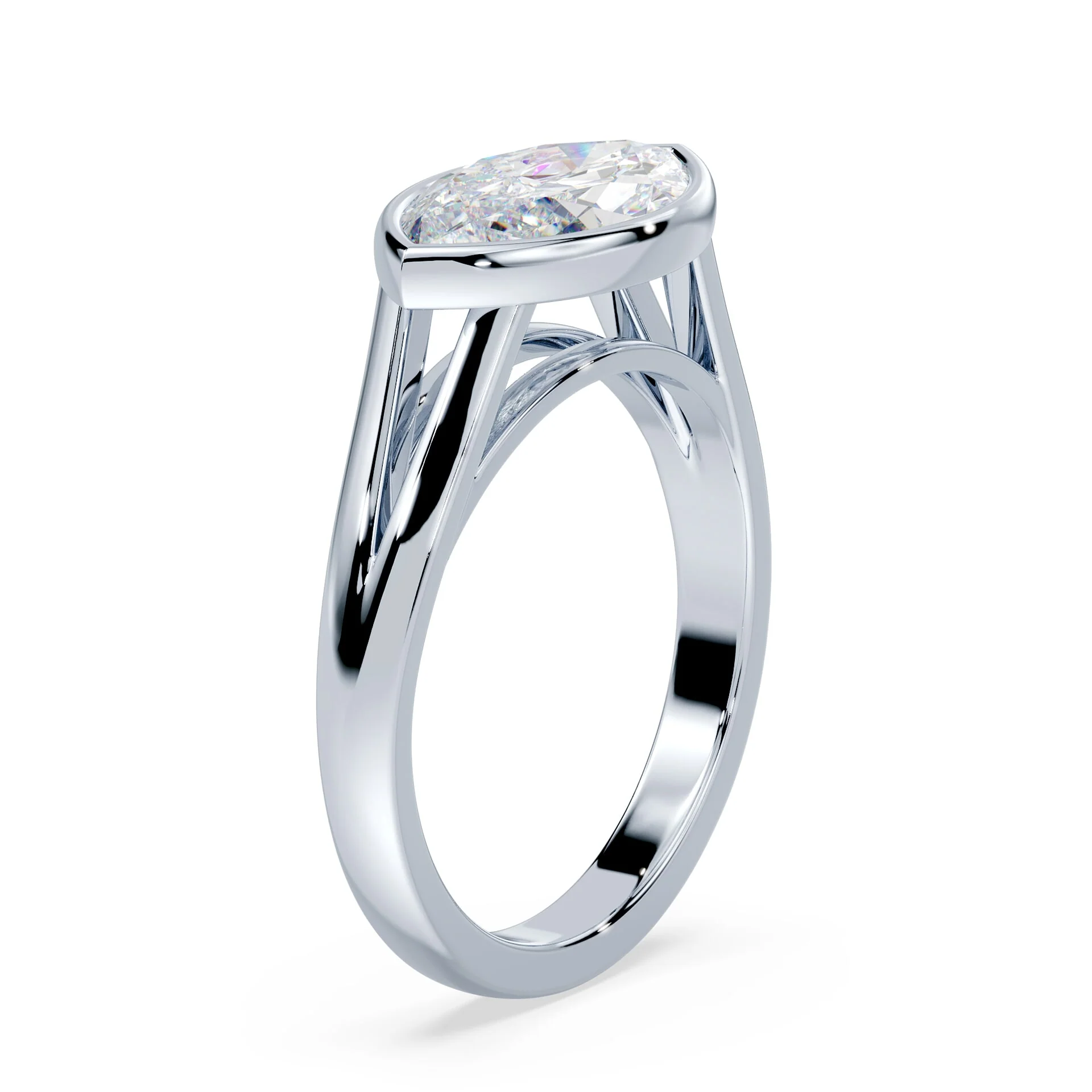 Marquise Cut East-West Split Cathedral Bezel Ring - Image 2