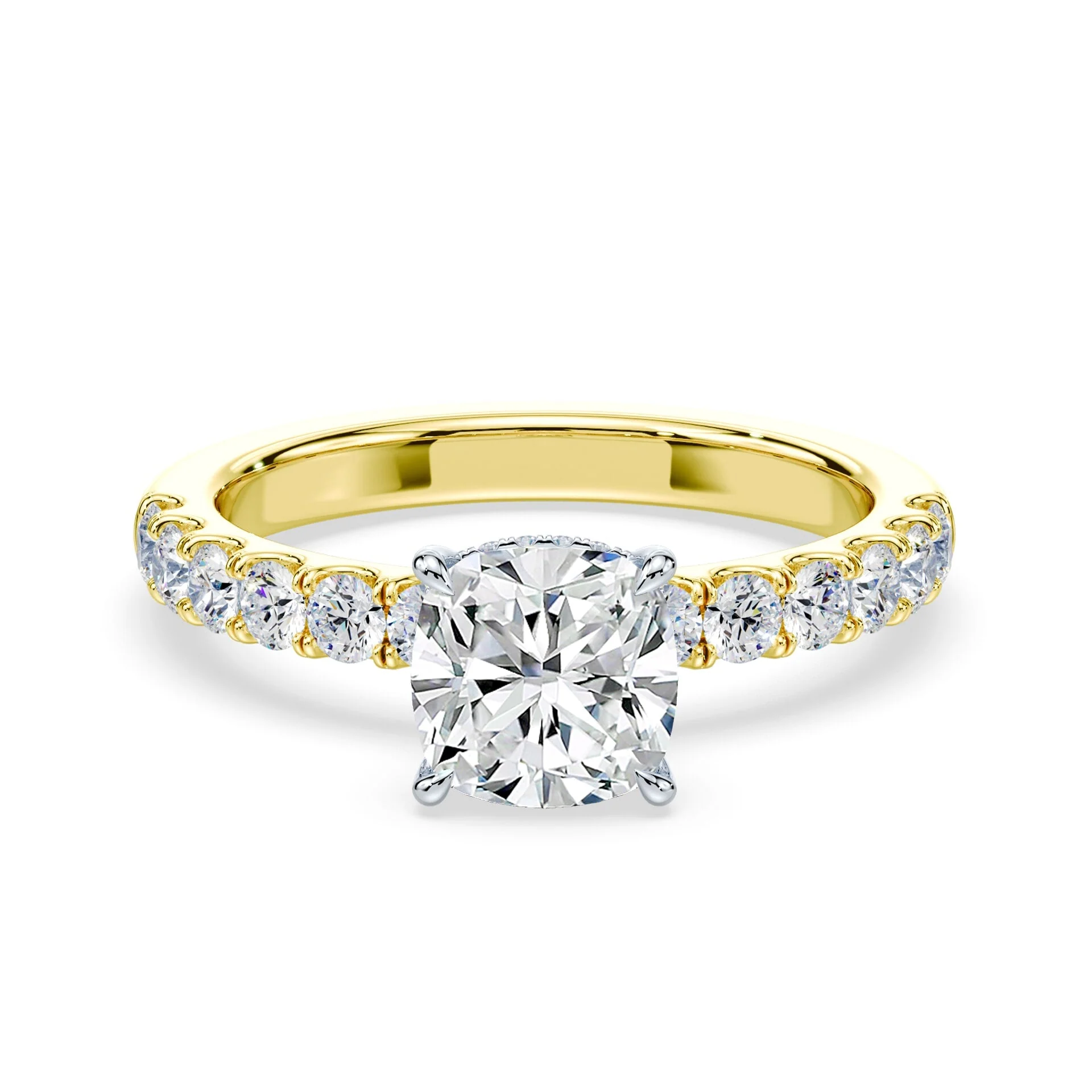 Cushion Hidden Halo Medium Pave Ring