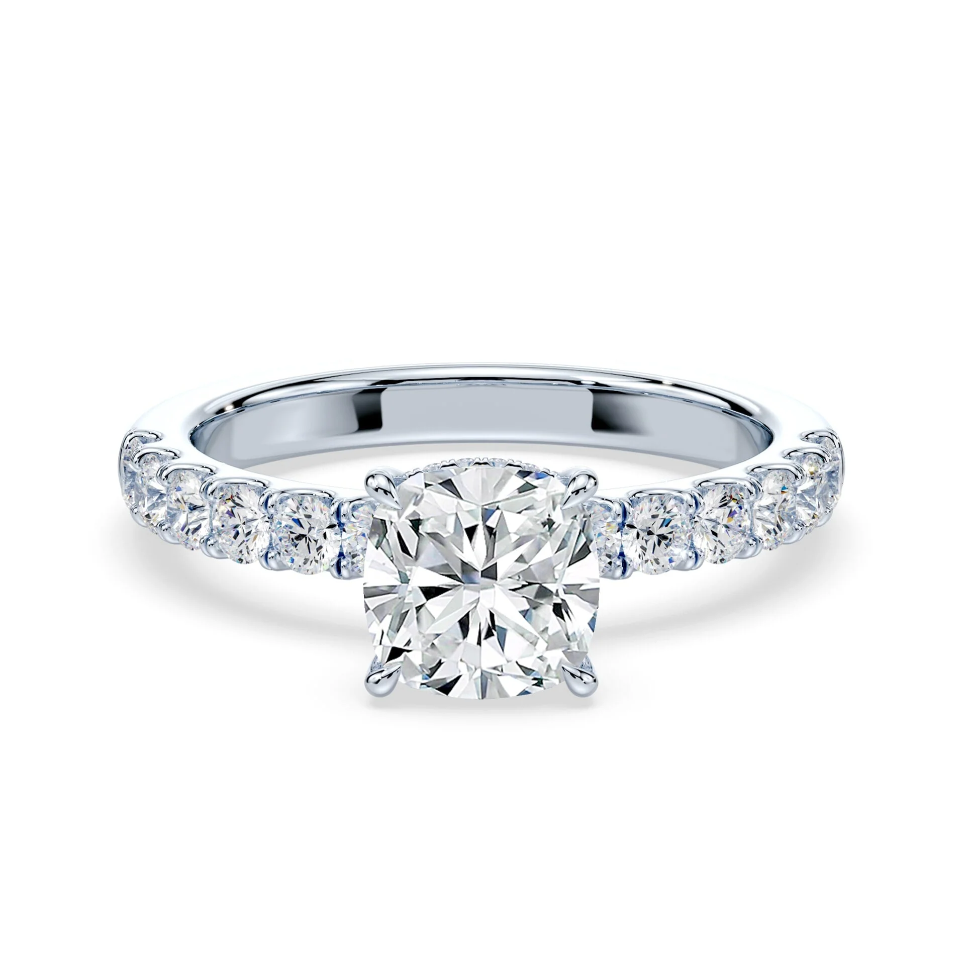 Cushion Hidden Halo Medium Pave Ring