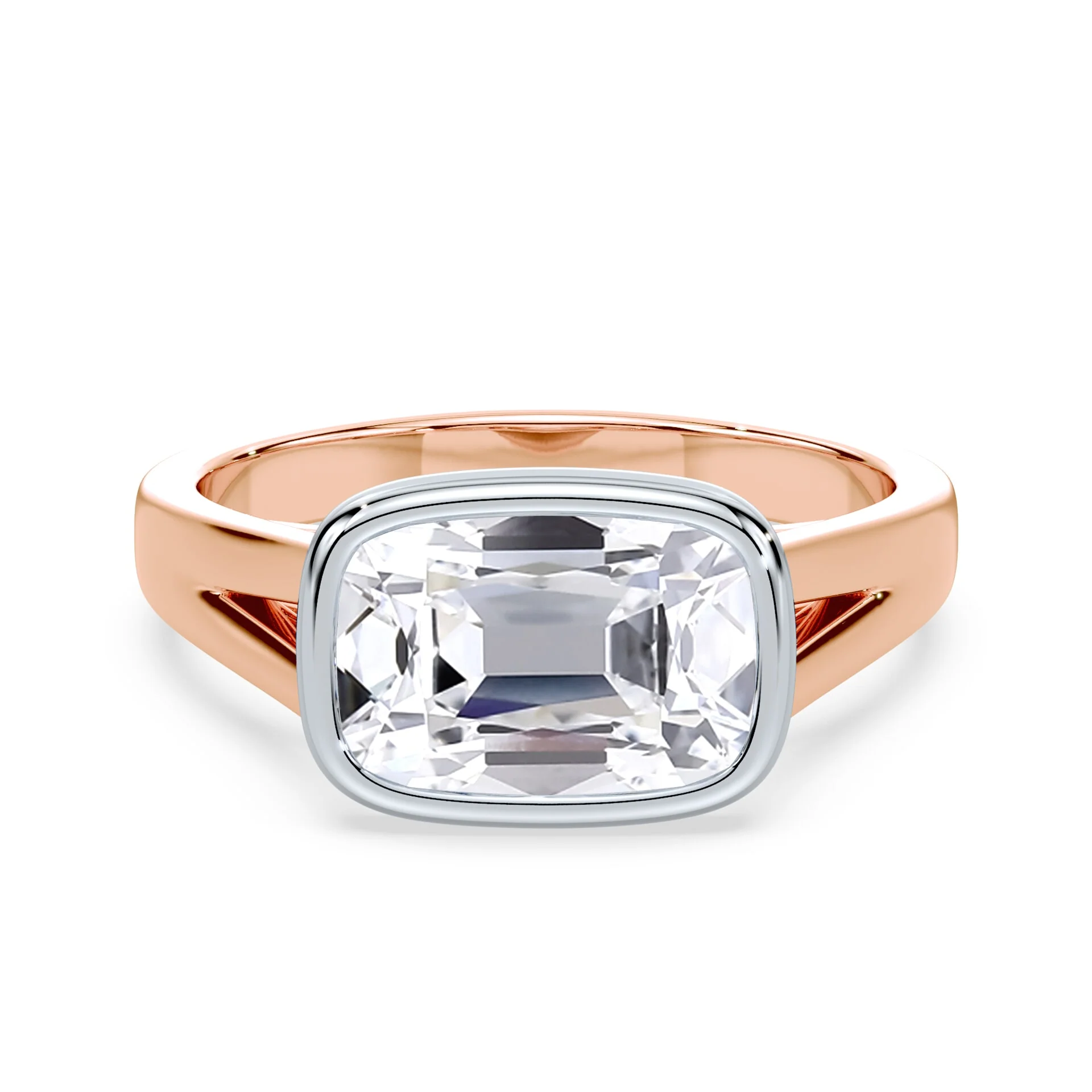 Old Mine Cut East-West Split Cathedral Bezel Ring