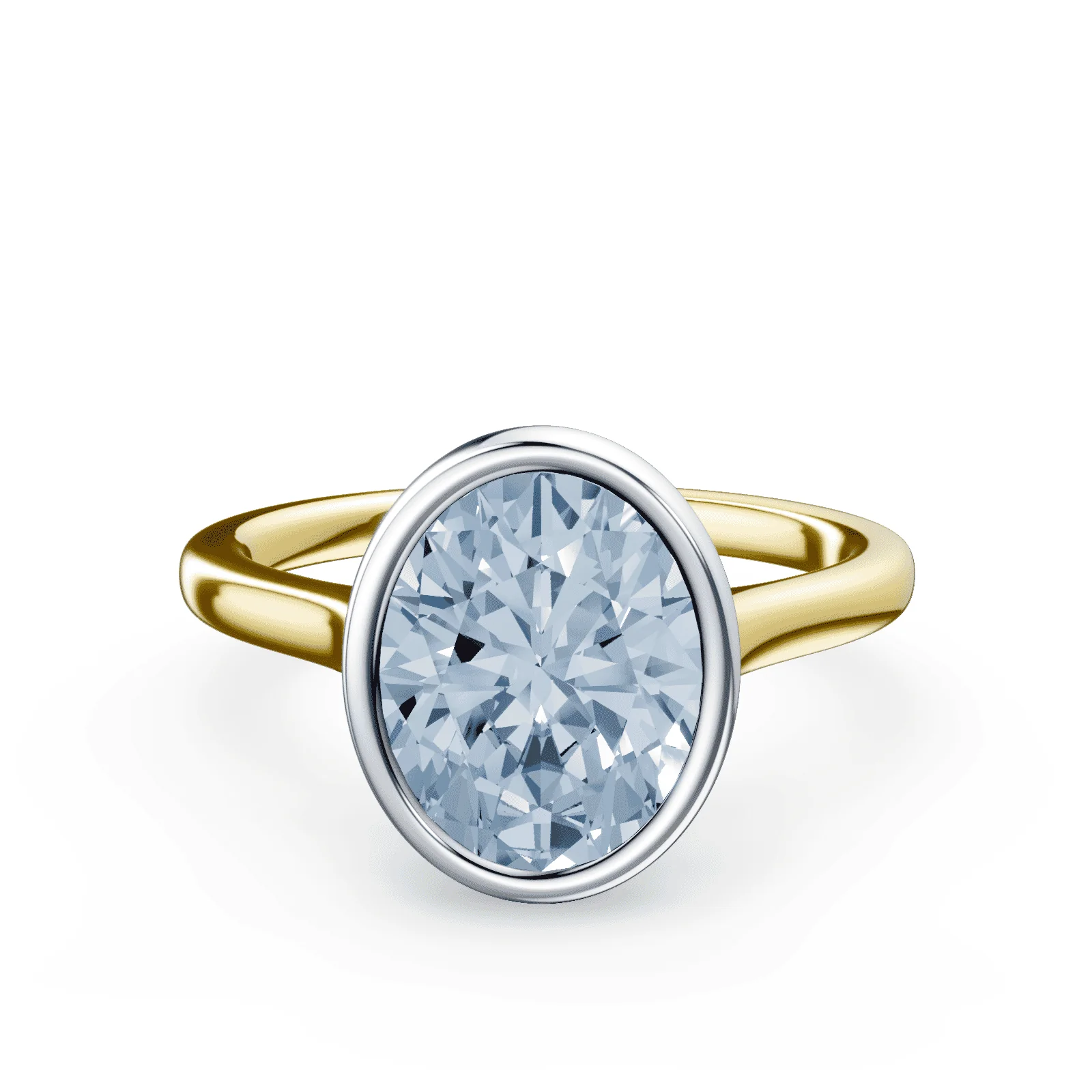 Oval Cathedral Bezel Blue Diamond Ring