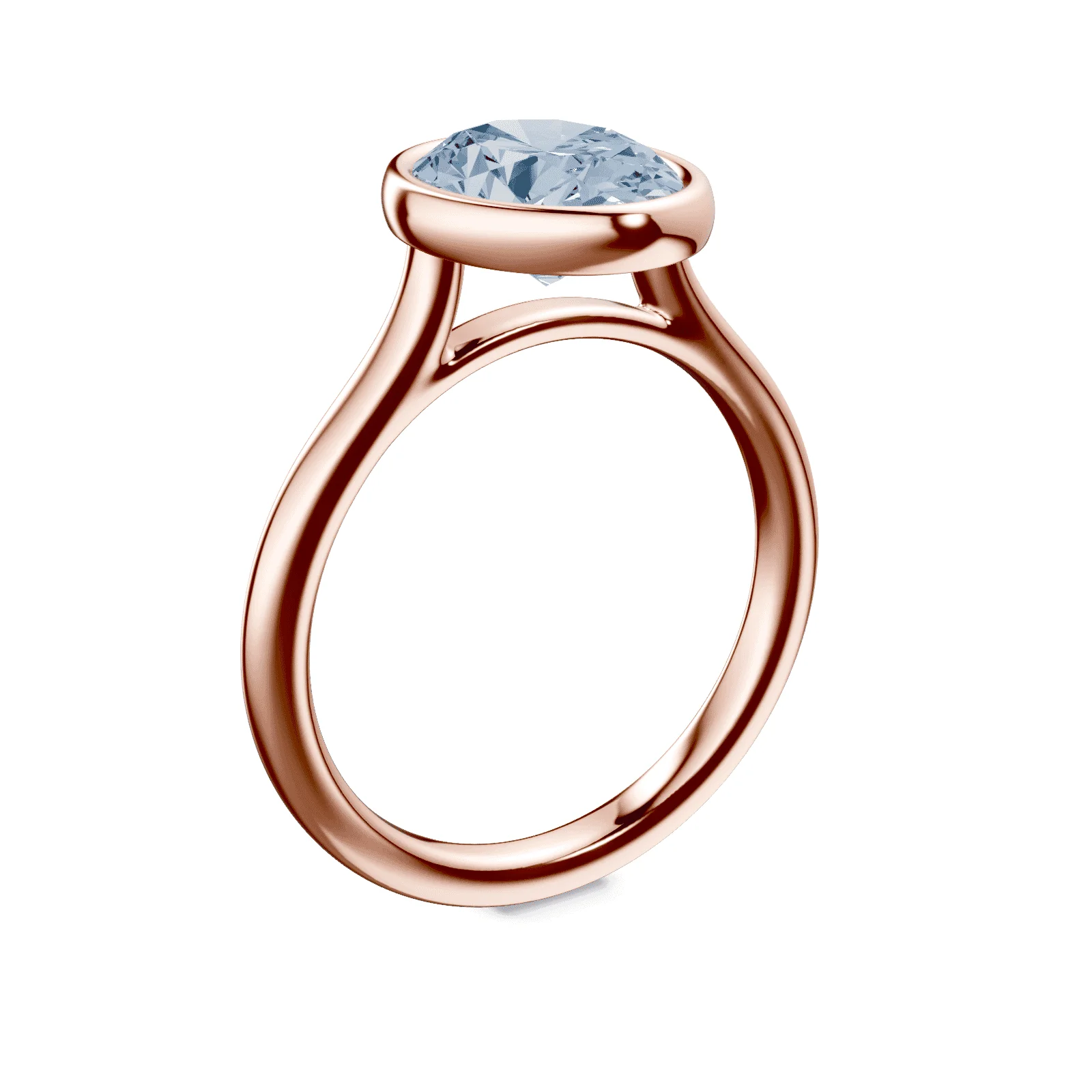 Oval Cathedral Bezel Blue Diamond Ring - Image 2