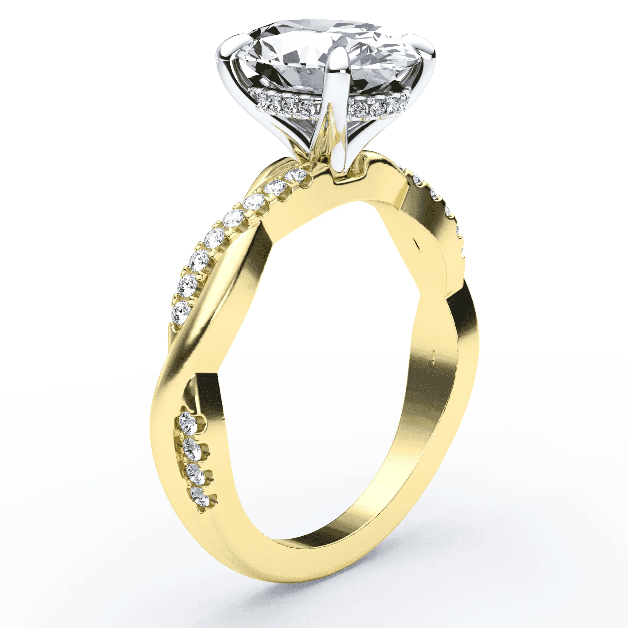 Oval Hidden Halo Twisted Ring - Image 2
