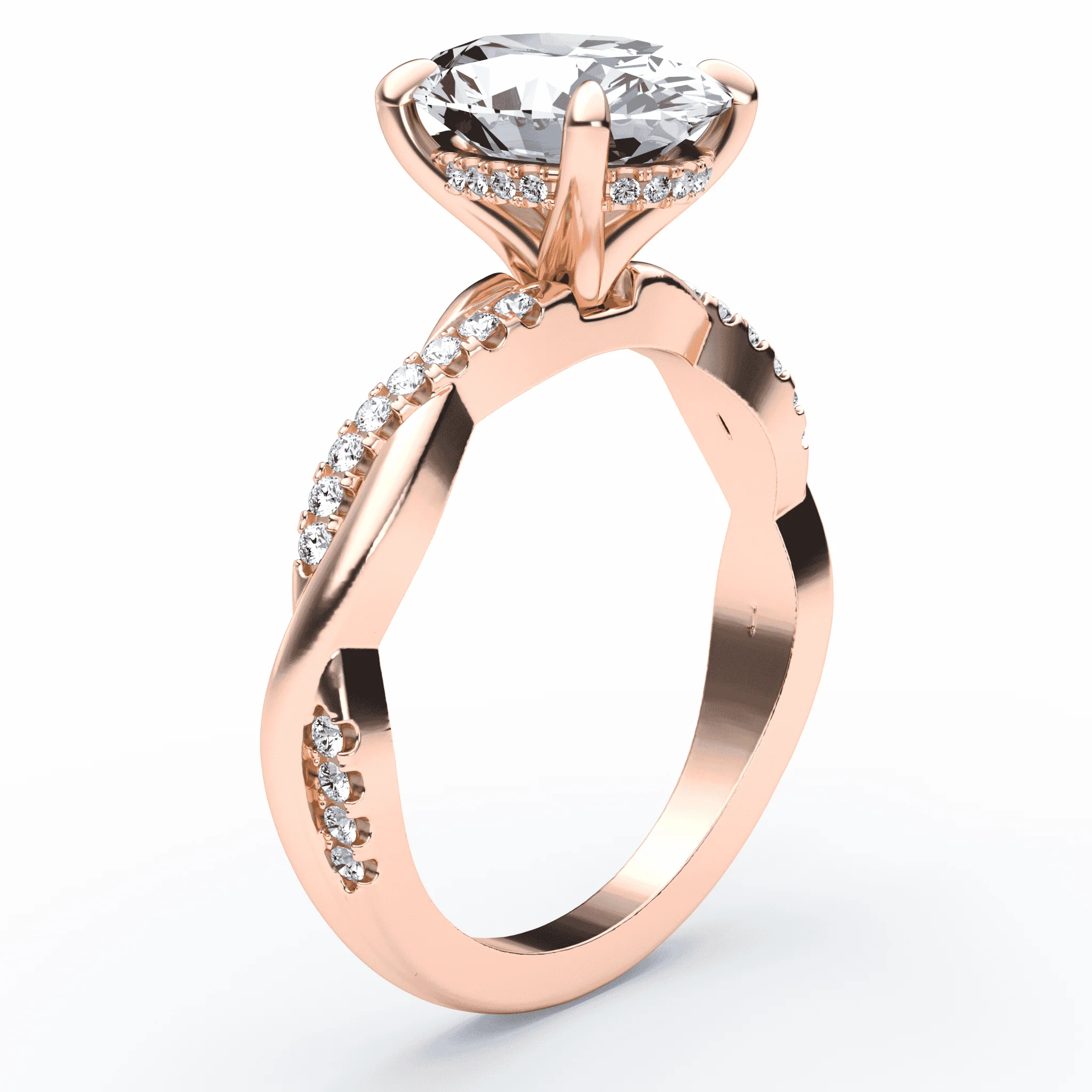 Oval Hidden Halo Twisted Ring - Image 2