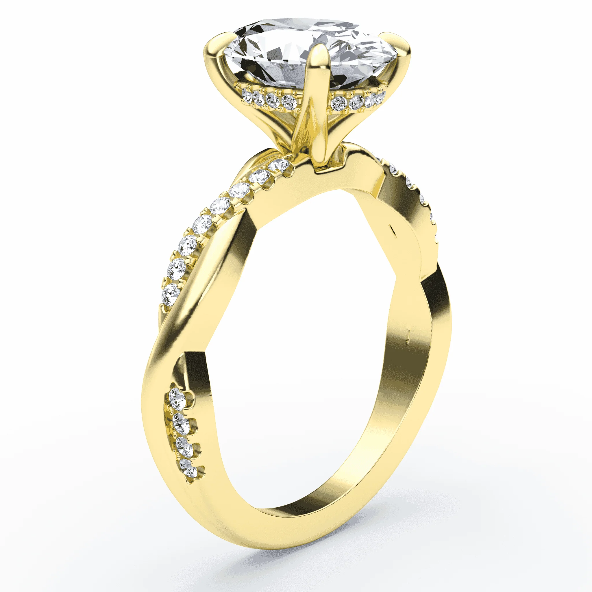 Oval Hidden Halo Twisted Ring - Image 2