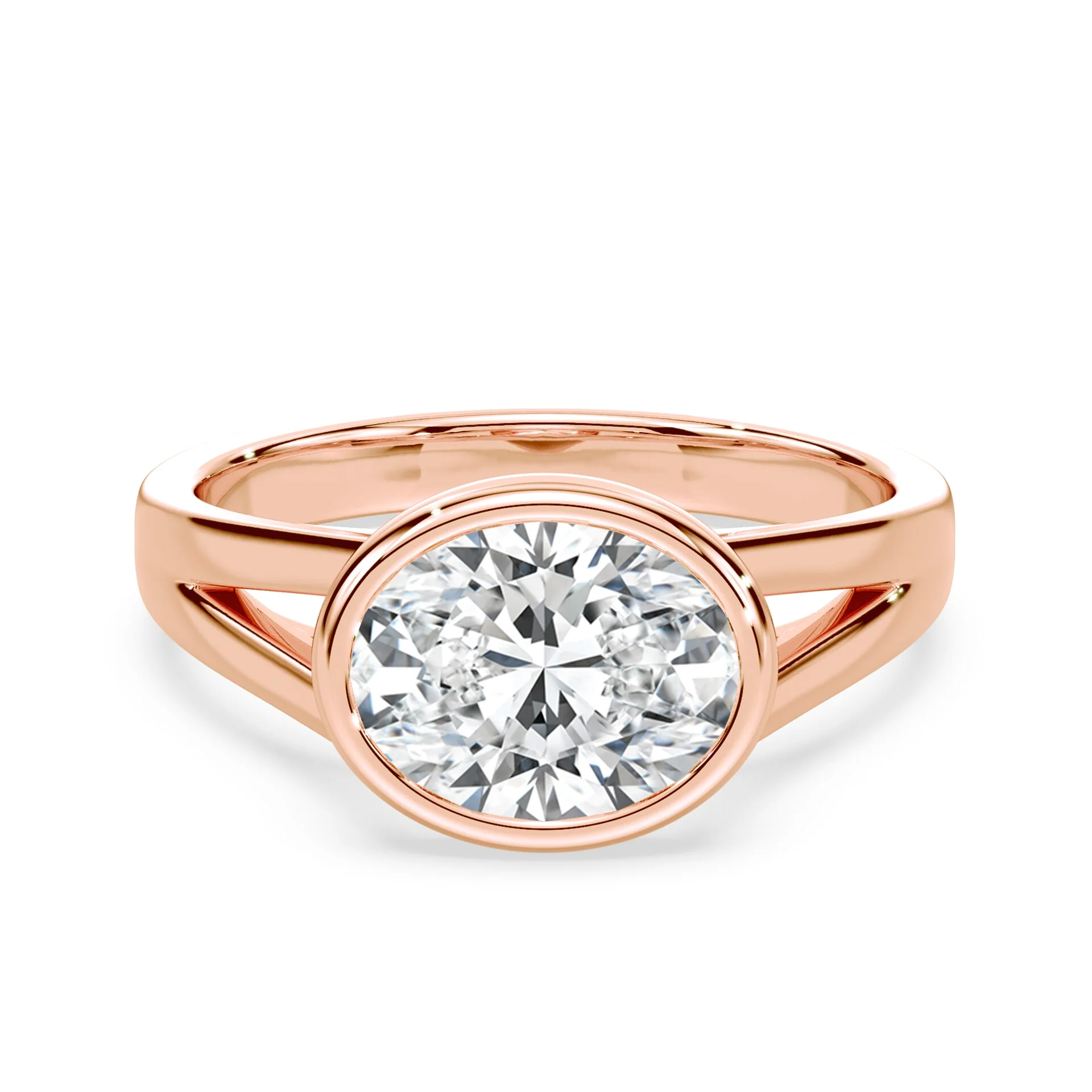 Oval East-West Split Shank Bezel Engagement Ring