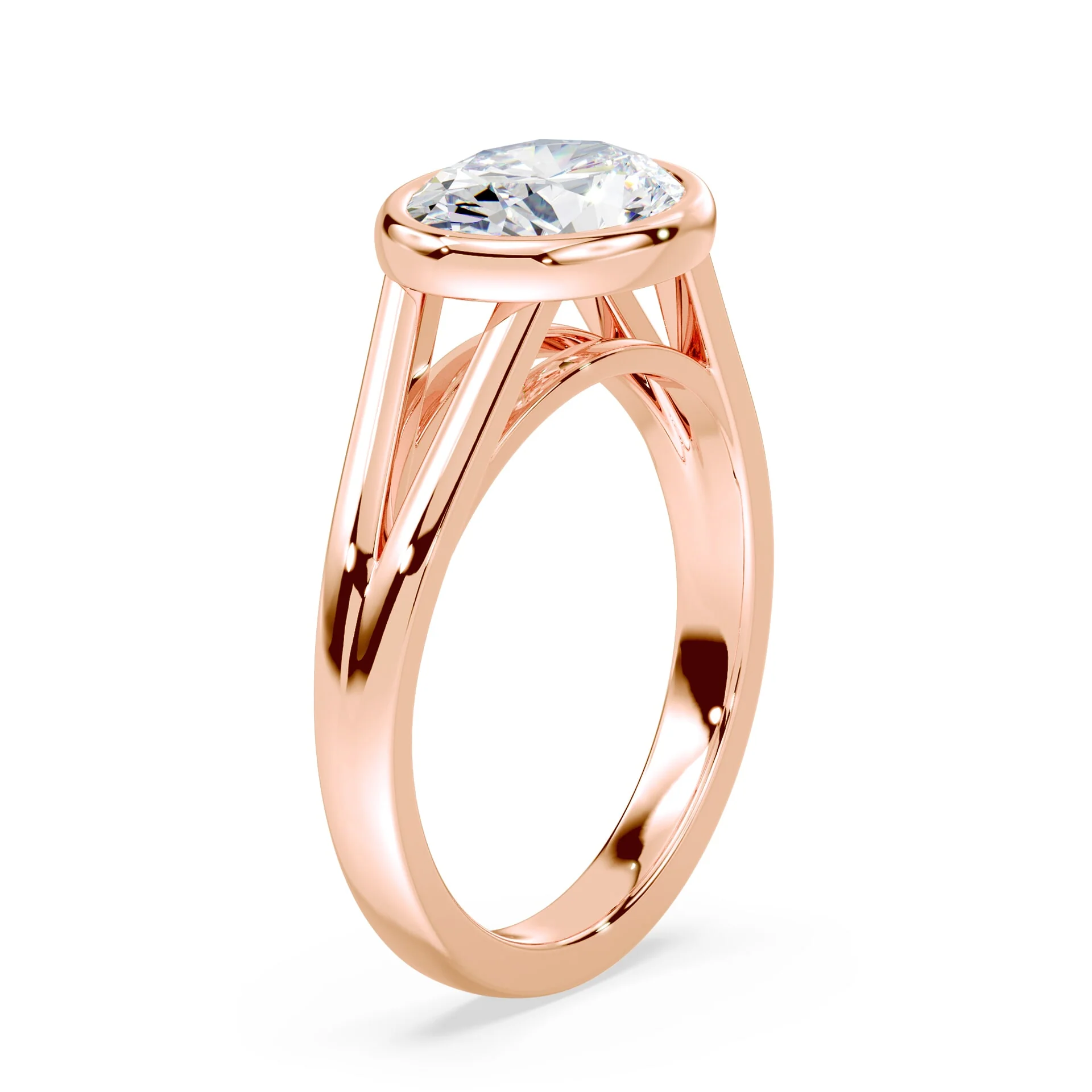 Oval East-West Split Shank Bezel Engagement Ring - Image 2