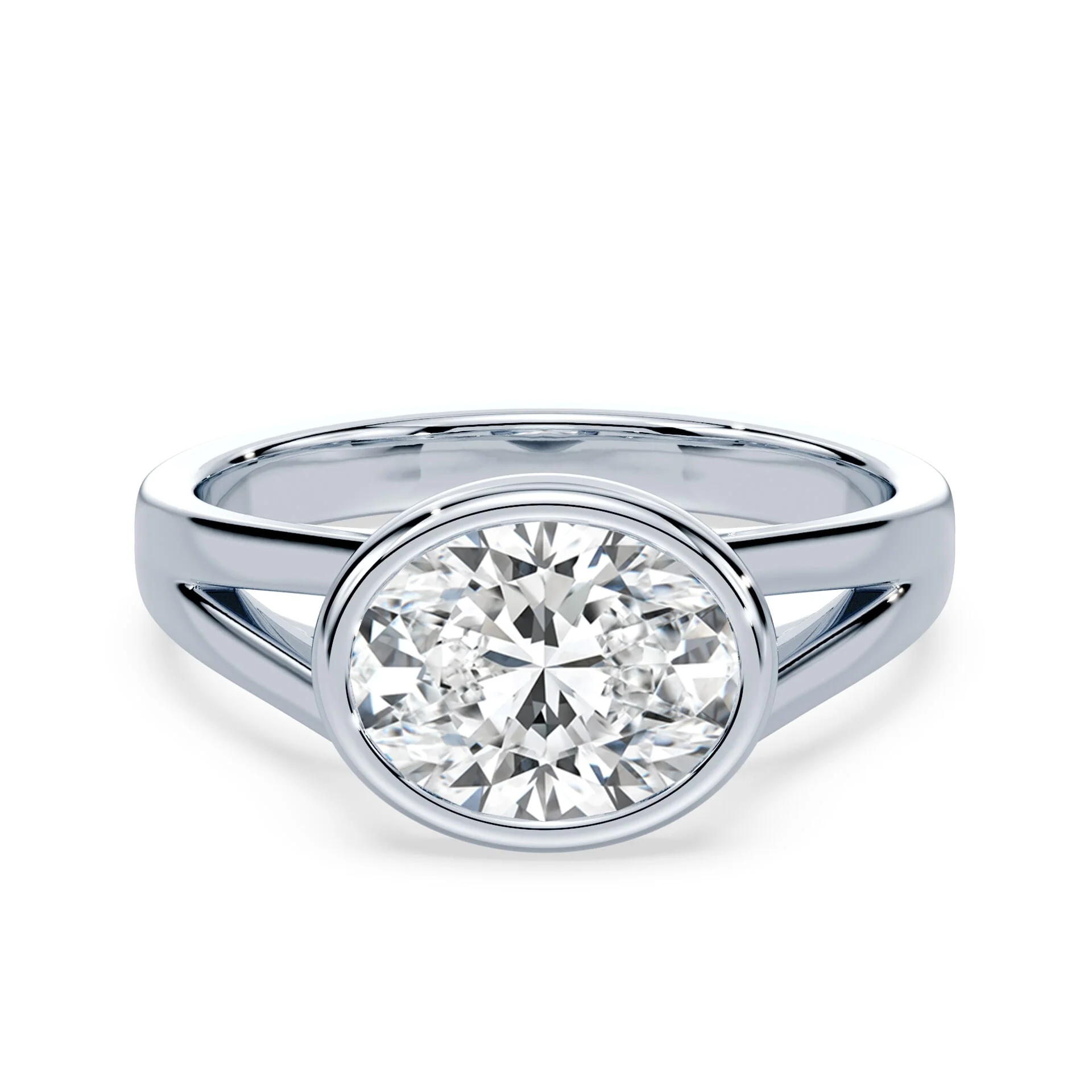 Oval East-West Split Shank Bezel Engagement Ring