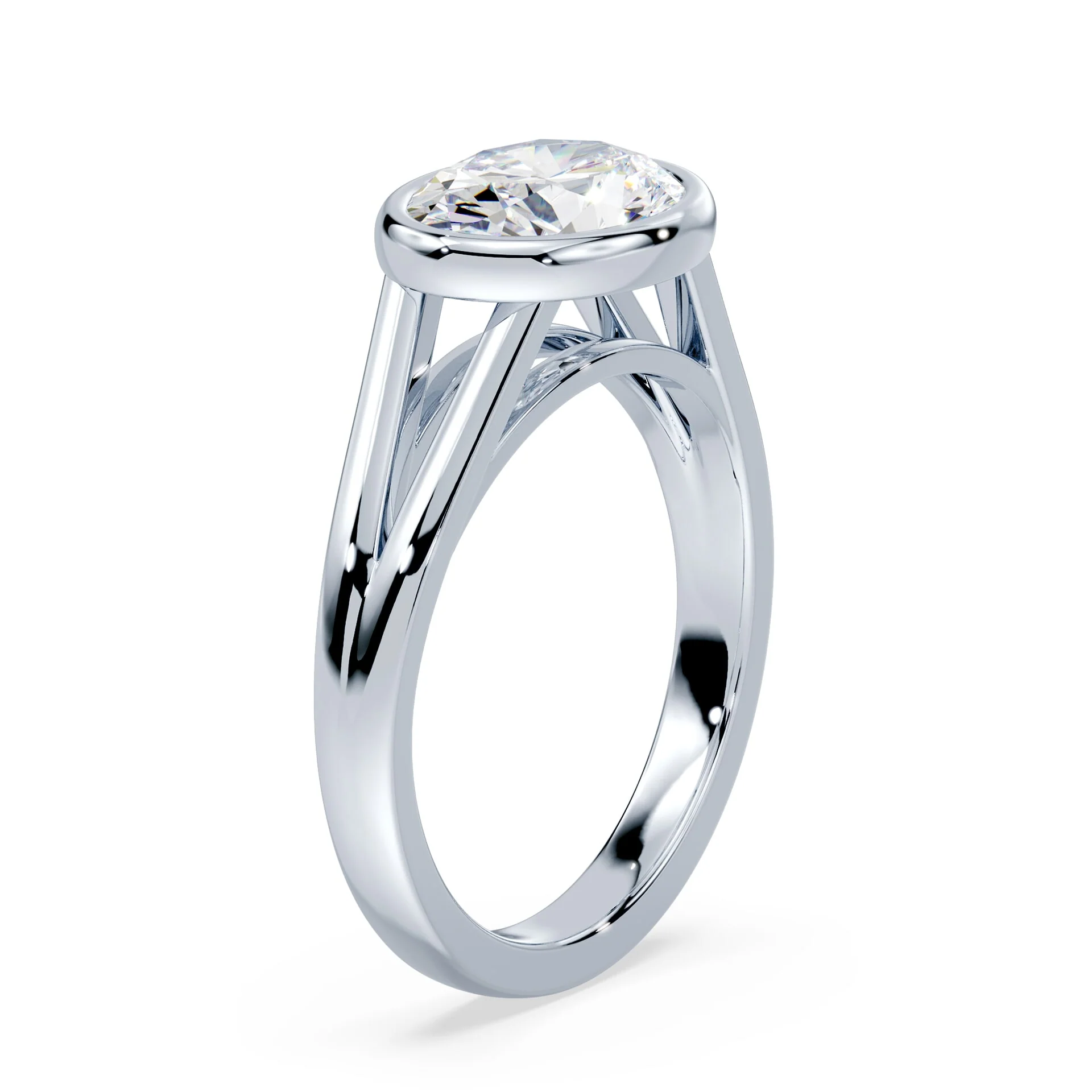 Oval East-West Split Shank Bezel Engagement Ring - Image 2