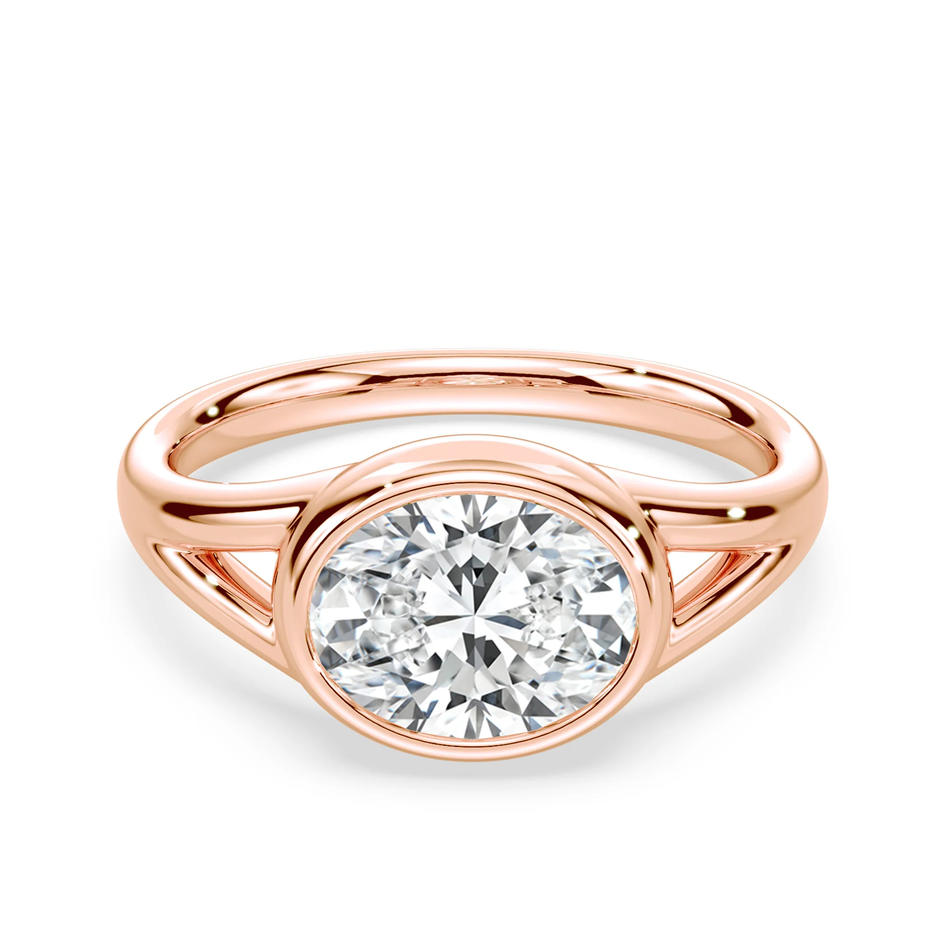 Oval East-West Split Shank Bezel Ring