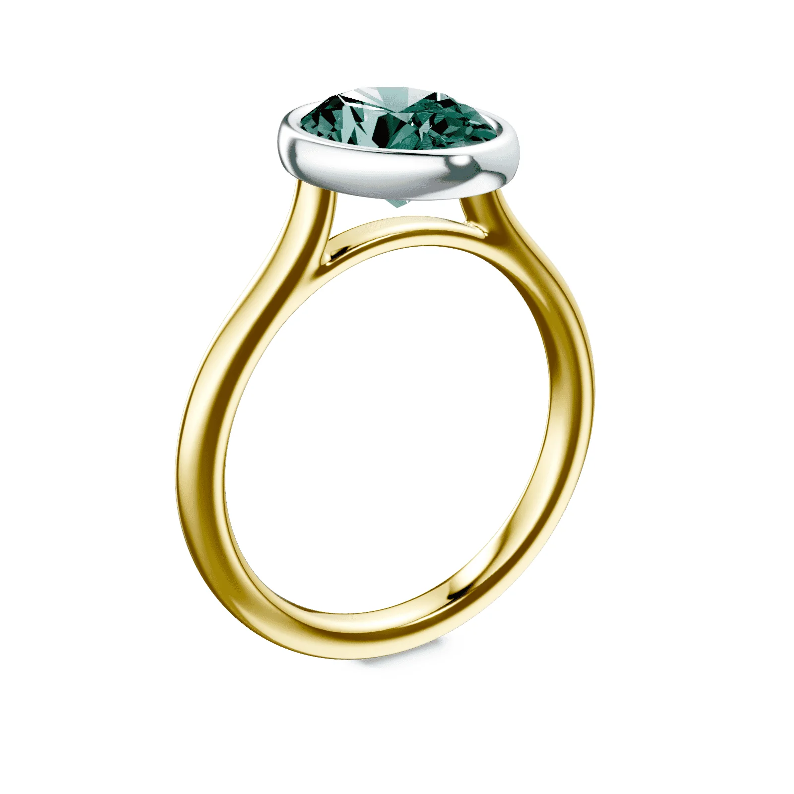 Oval Cathedral Bezel Green Diamond Ring - Image 2