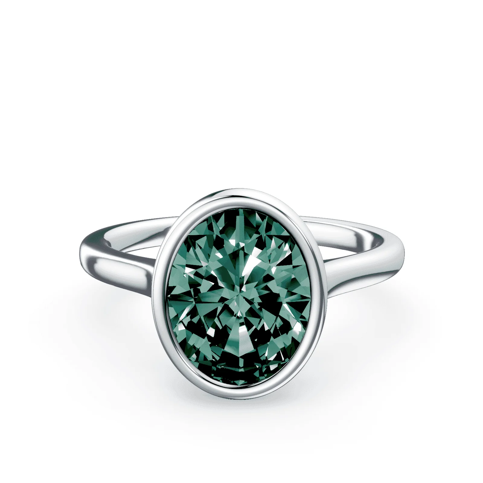 Oval Cathedral Bezel Green Diamond Ring