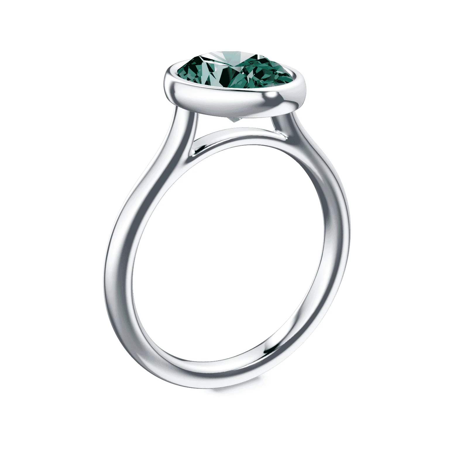 Oval Cathedral Bezel Green Diamond Ring - Image 2