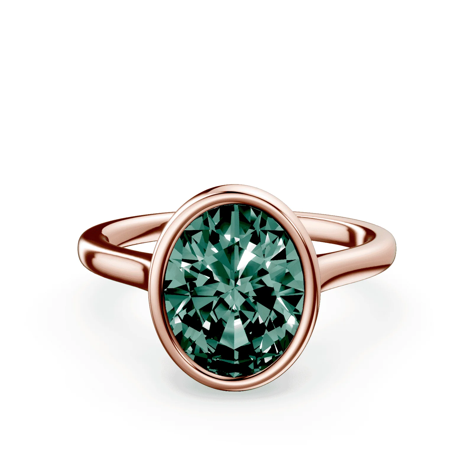 Oval Cathedral Bezel Green Diamond Ring