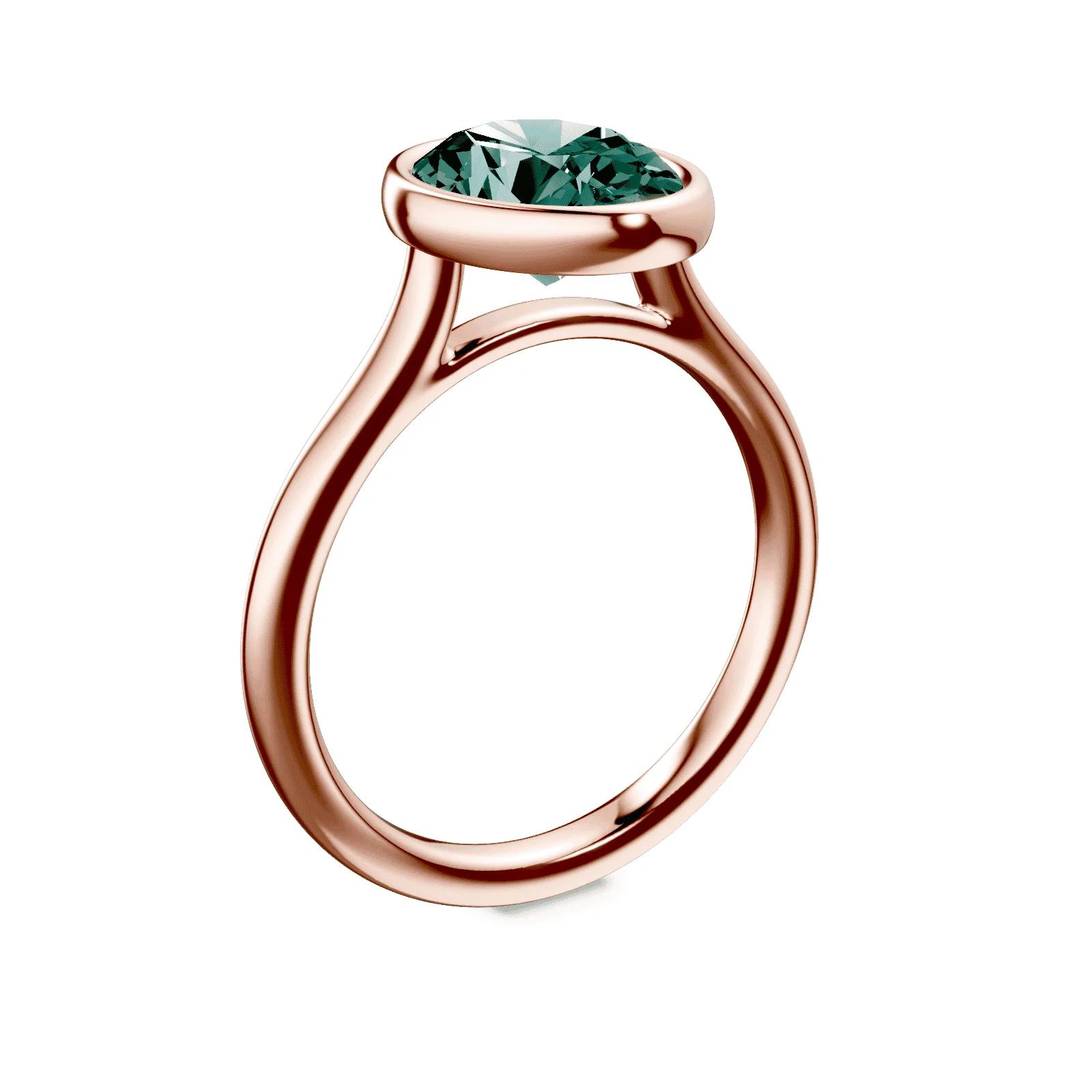Oval Cathedral Bezel Green Diamond Ring - Image 2