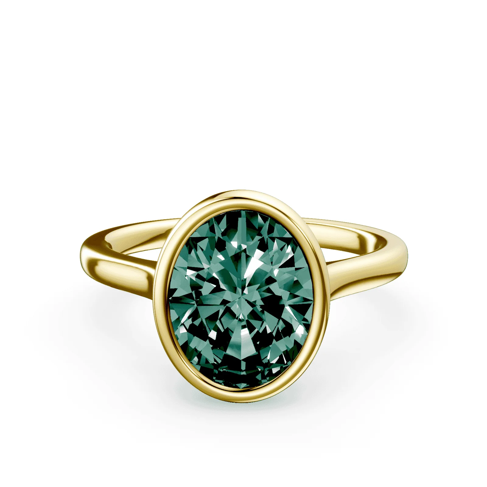 Oval Cathedral Bezel Green Diamond Ring