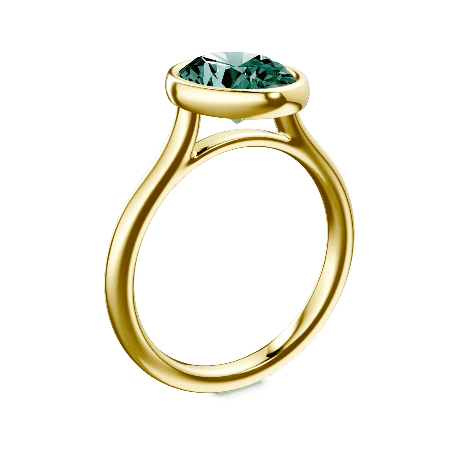 Oval Cathedral Bezel Green Diamond Ring - Image 2
