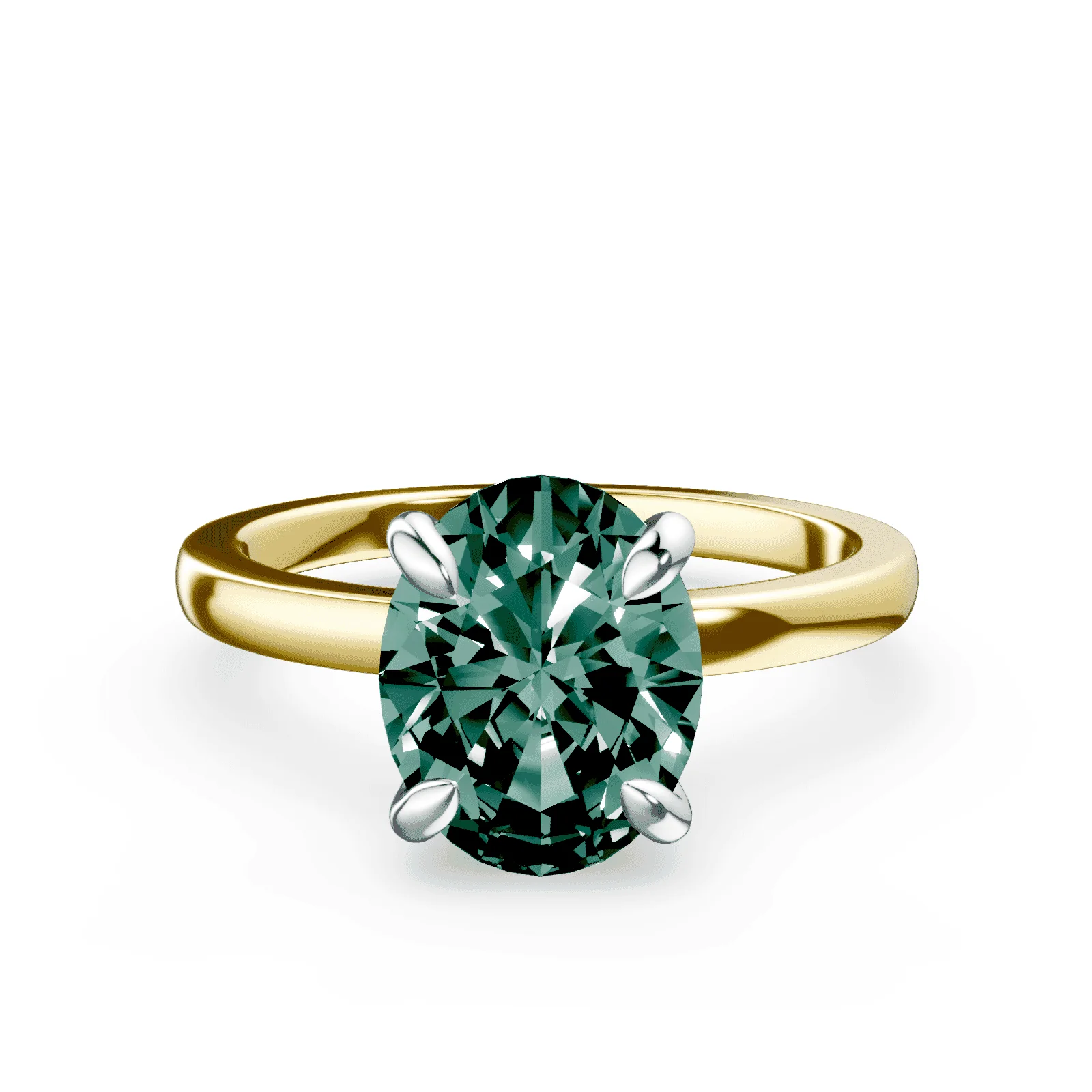 Oval Low Profile Green Diamond Ring
