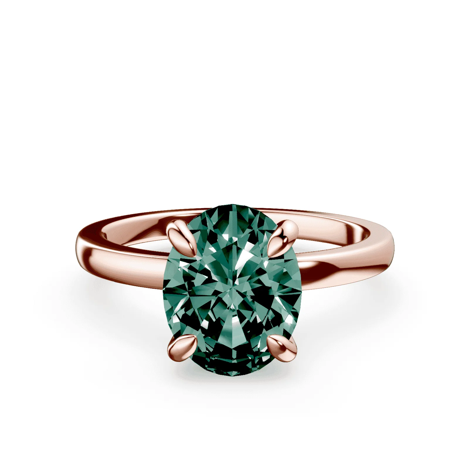 Oval Low Profile Green Diamond Ring