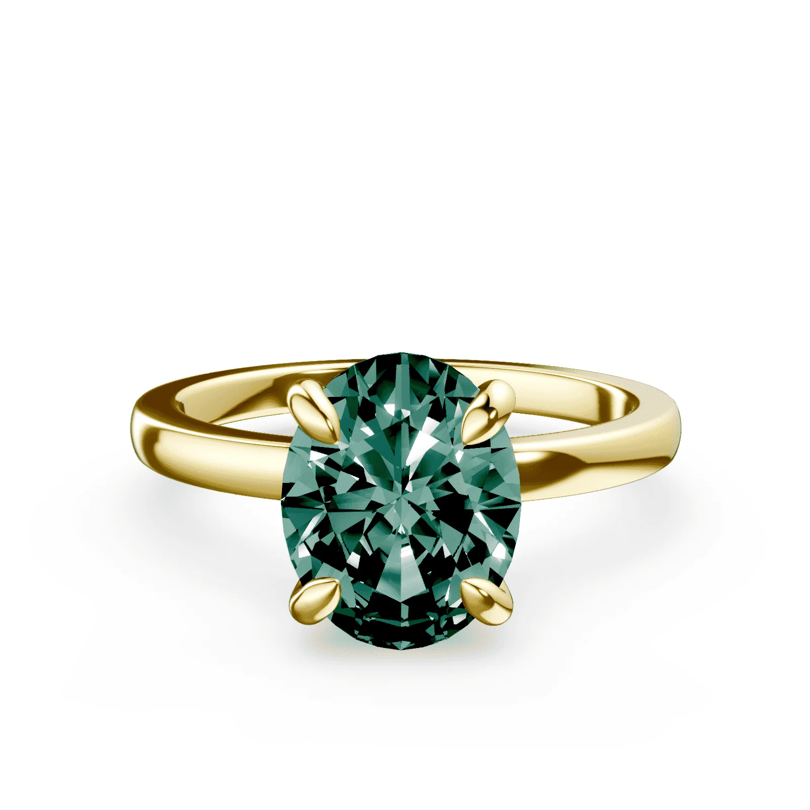 Oval Low Profile Green Diamond Ring