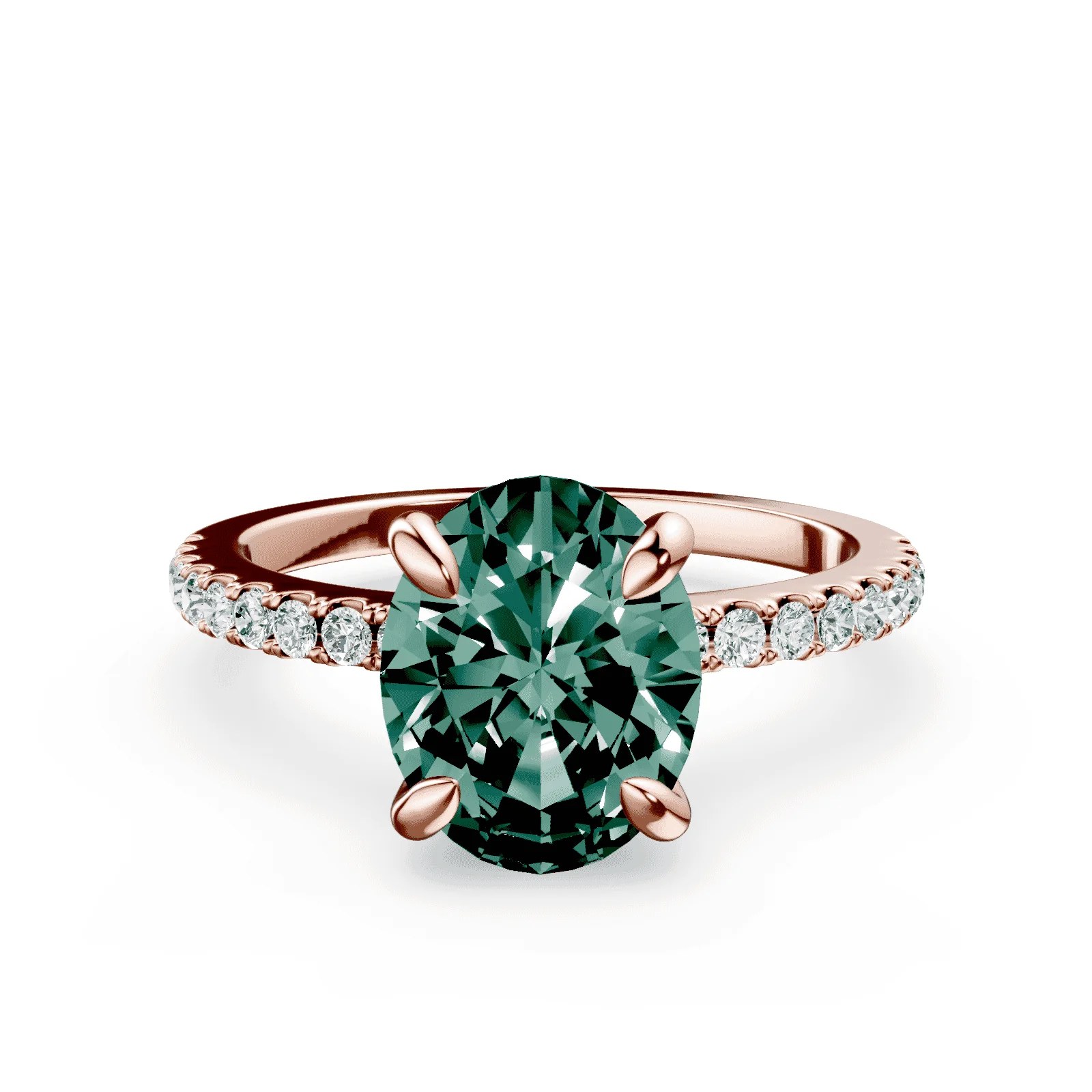 Oval Low Profile Green Pave Ring