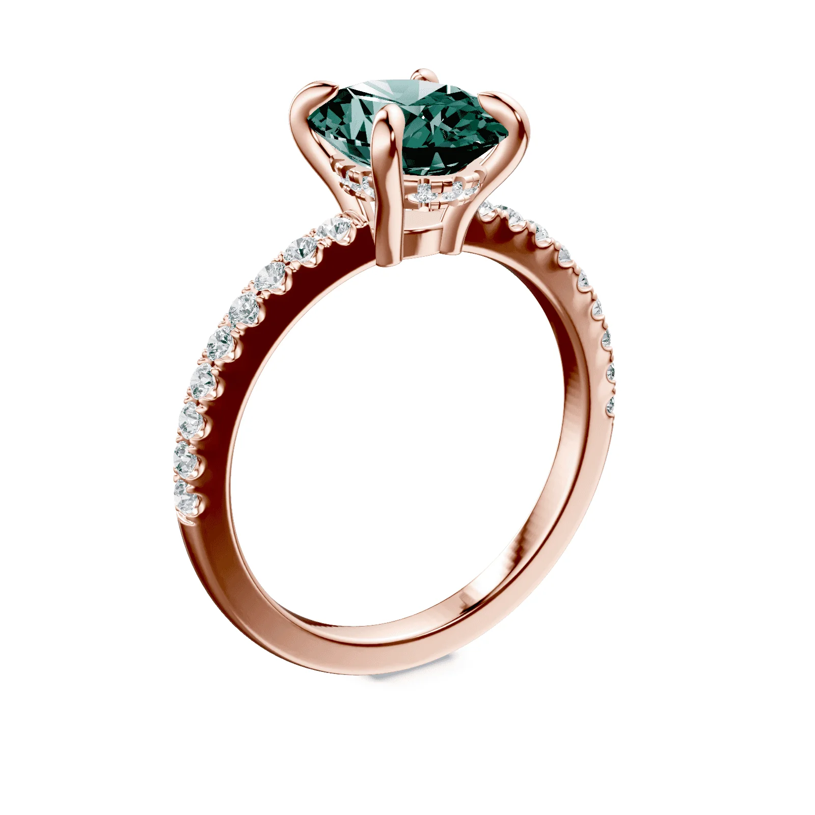 Oval Low Profile Green Pave Ring - Image 2