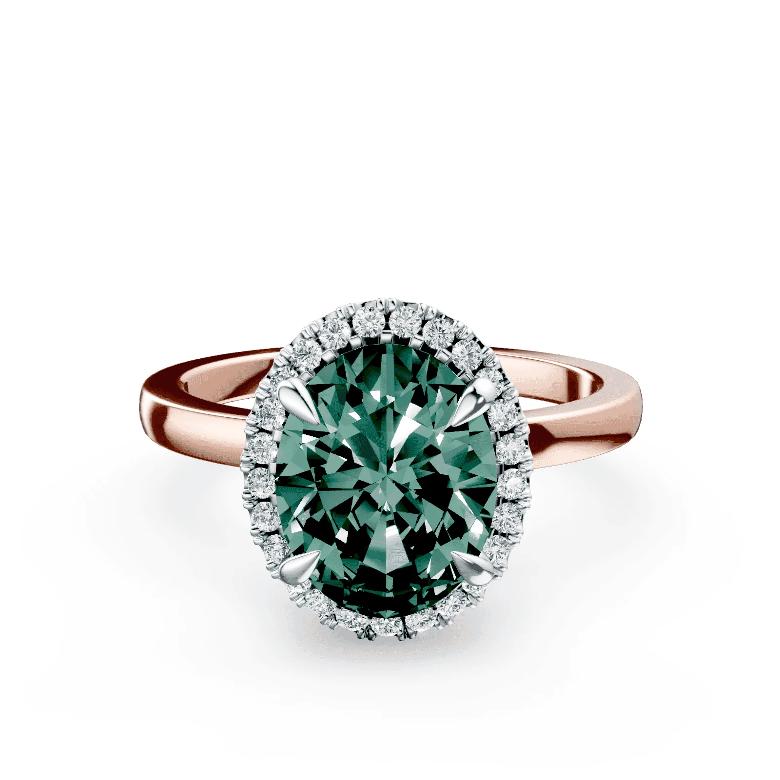 Oval Halo Green Diamond Ring