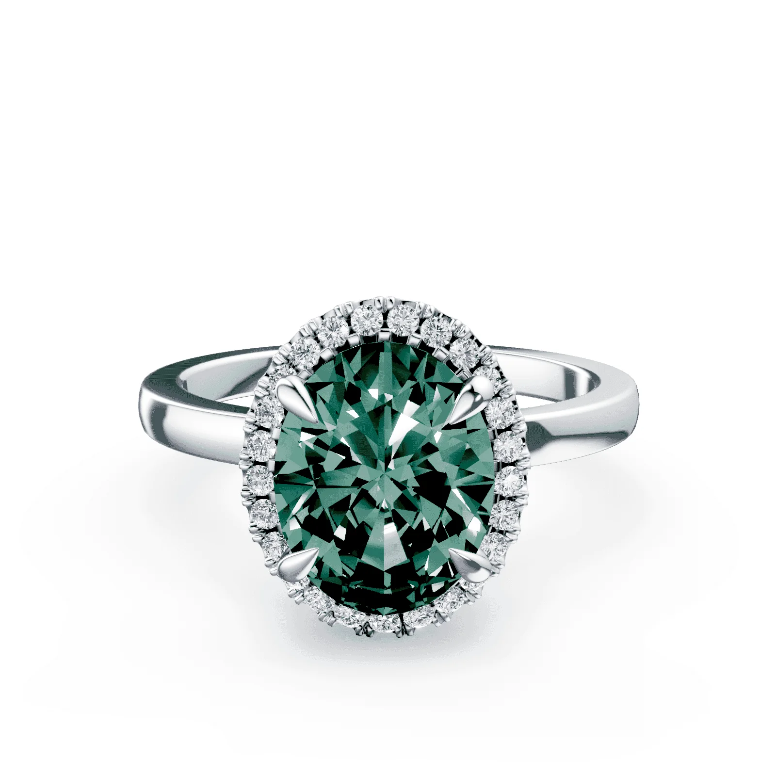 Oval Halo Green Diamond Ring