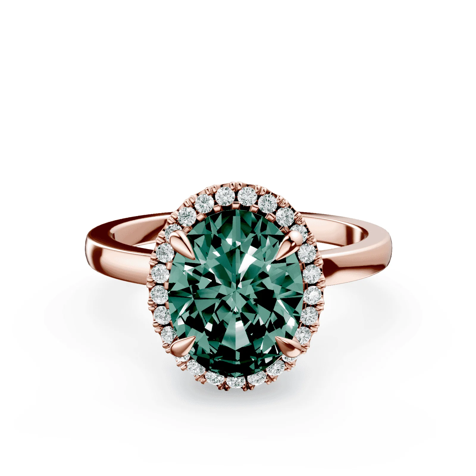 Oval Halo Green Diamond Ring