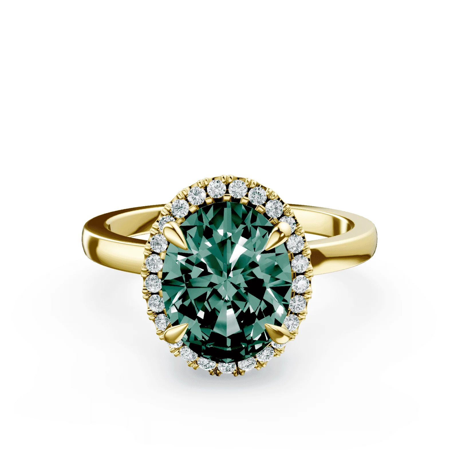 Oval Halo Green Diamond Ring