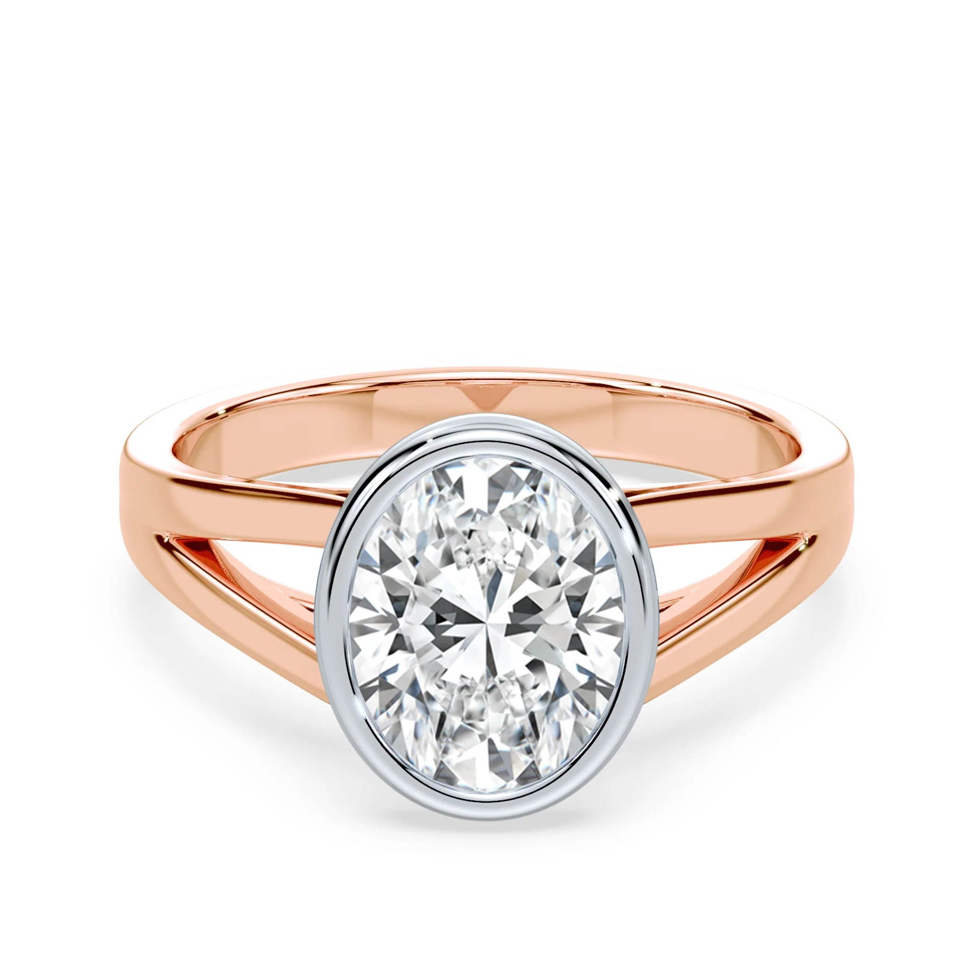 Oval Split Shank Bezel Engagement Ring