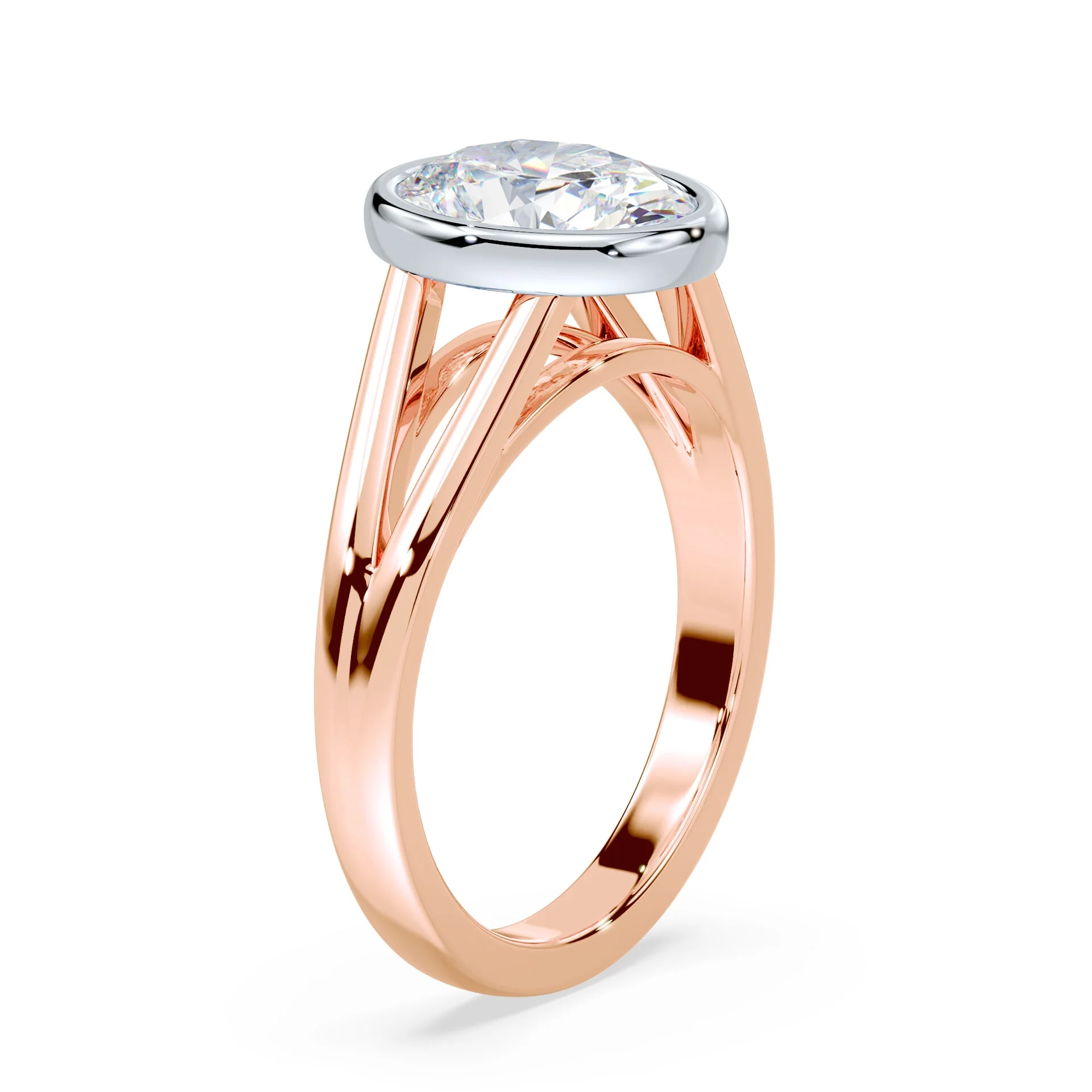 Oval Split Shank Bezel Engagement Ring - Image 2