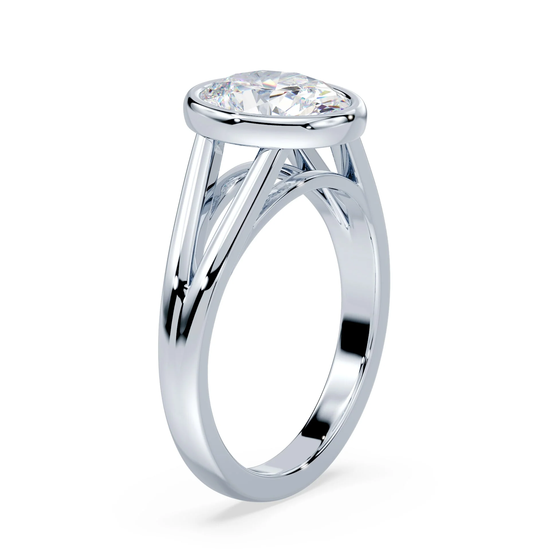 Oval Split Shank Bezel Engagement Ring - Image 2